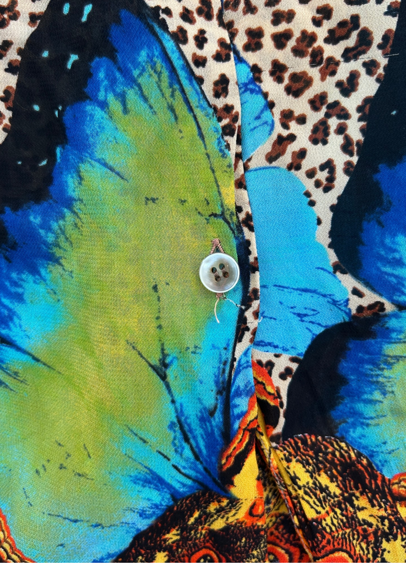 KENZO JUNGLE Vintage Sheer Leopard Butterfly Print Shirt