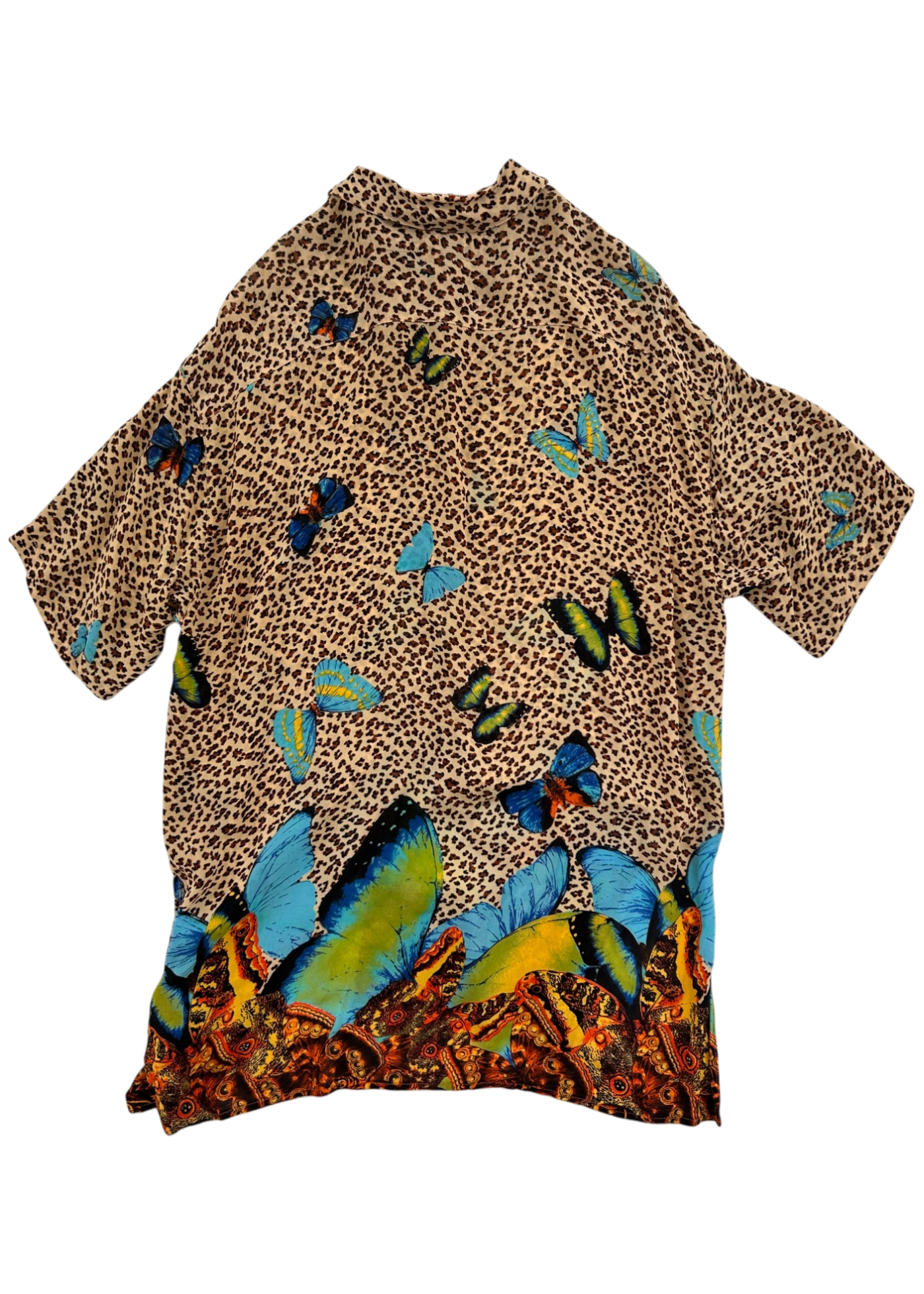 KENZO JUNGLE Vintage Sheer Leopard Butterfly Print Shirt