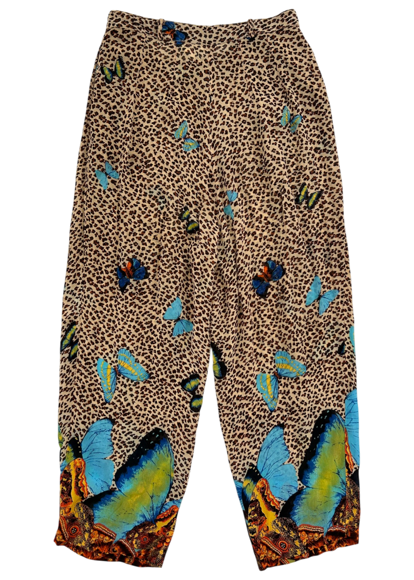 KENZO JUNGLE Vintage Sheer Leopard Butterfly Print Pants