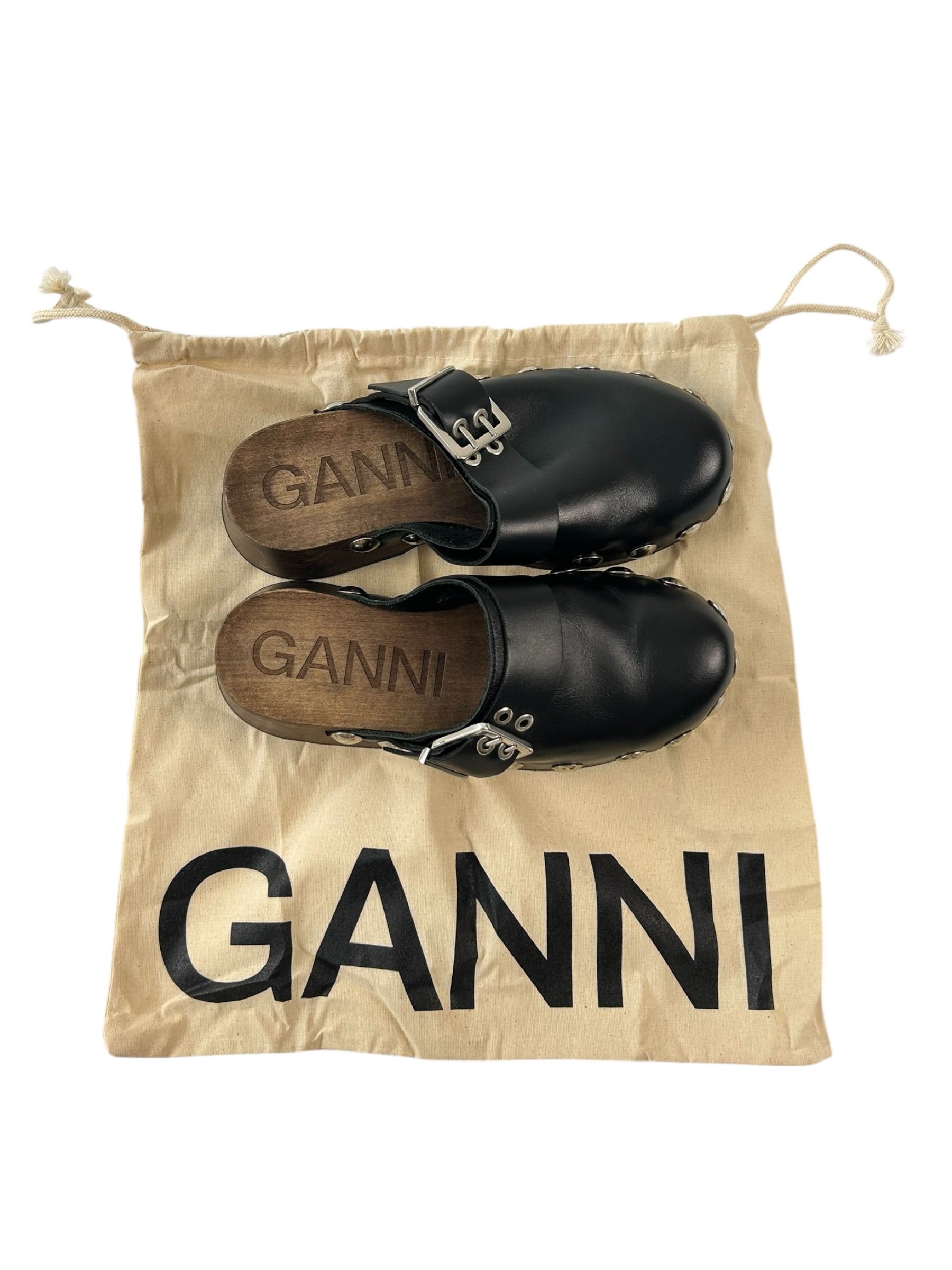 GANNI Leather Studded Clogs