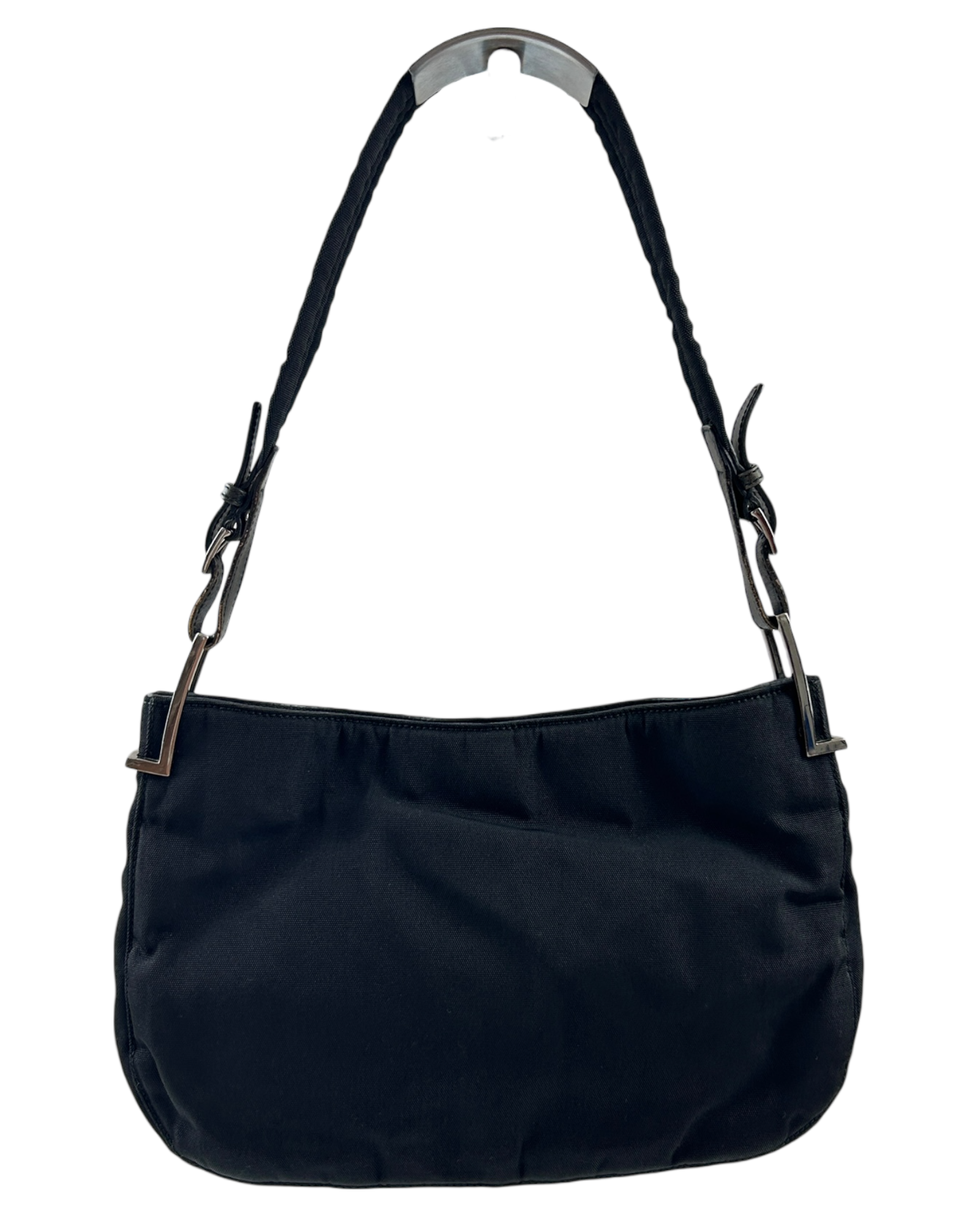 GUCCI VINTAGE (AS IS) 90s Black Nylon Shoulder Bag W/ Chrome Hardware