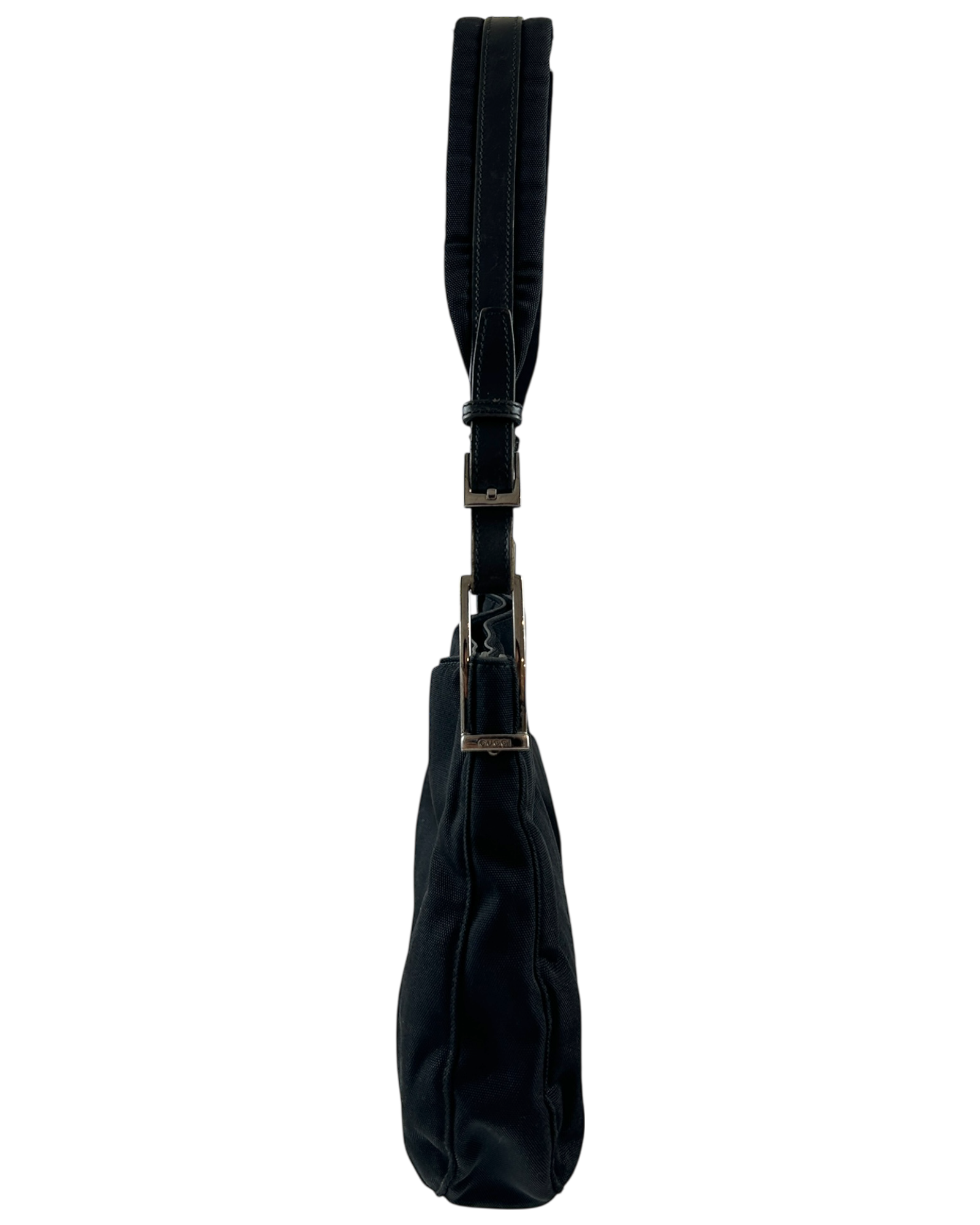 GUCCI VINTAGE (AS IS) 90s Black Nylon Shoulder Bag W/ Chrome Hardware
