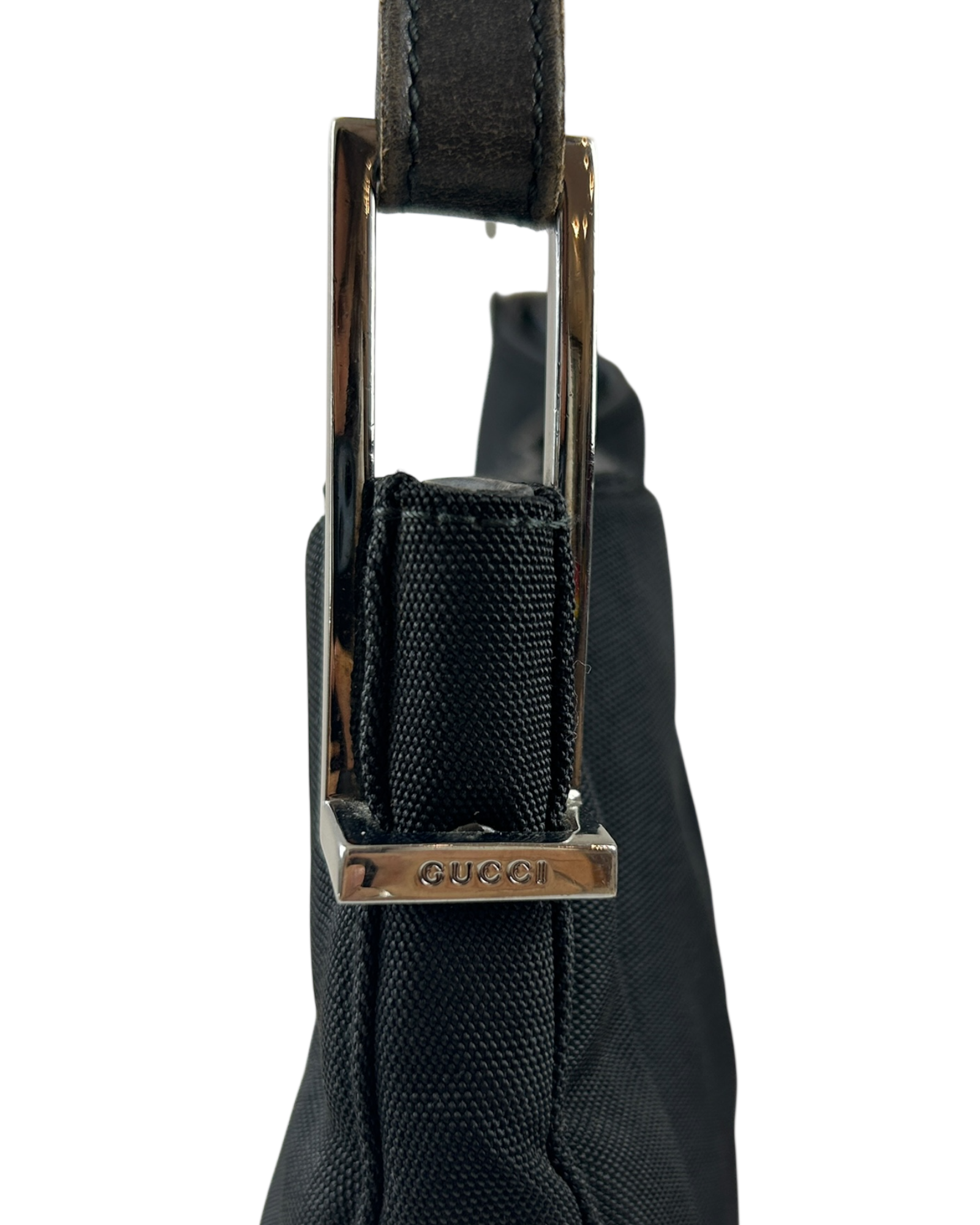 GUCCI VINTAGE (AS IS) 90s Black Nylon Shoulder Bag W/ Chrome Hardware
