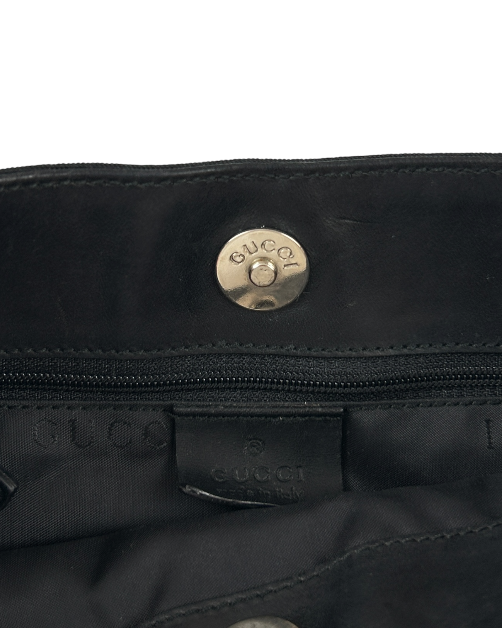 GUCCI VINTAGE (AS IS) 90s Black Nylon Shoulder Bag W/ Chrome Hardware