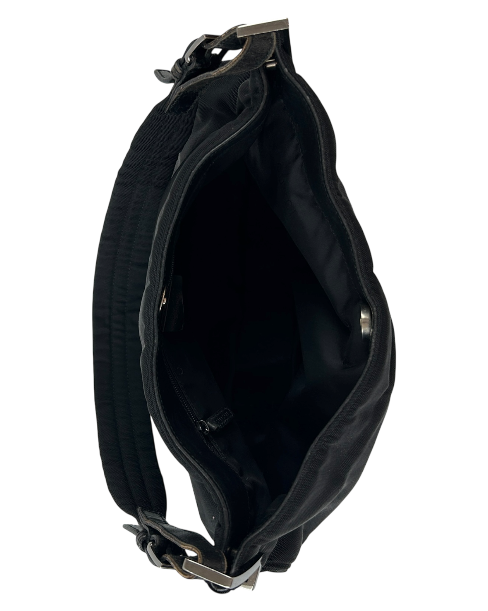 GUCCI VINTAGE (AS IS) 90s Black Nylon Shoulder Bag W/ Chrome Hardware