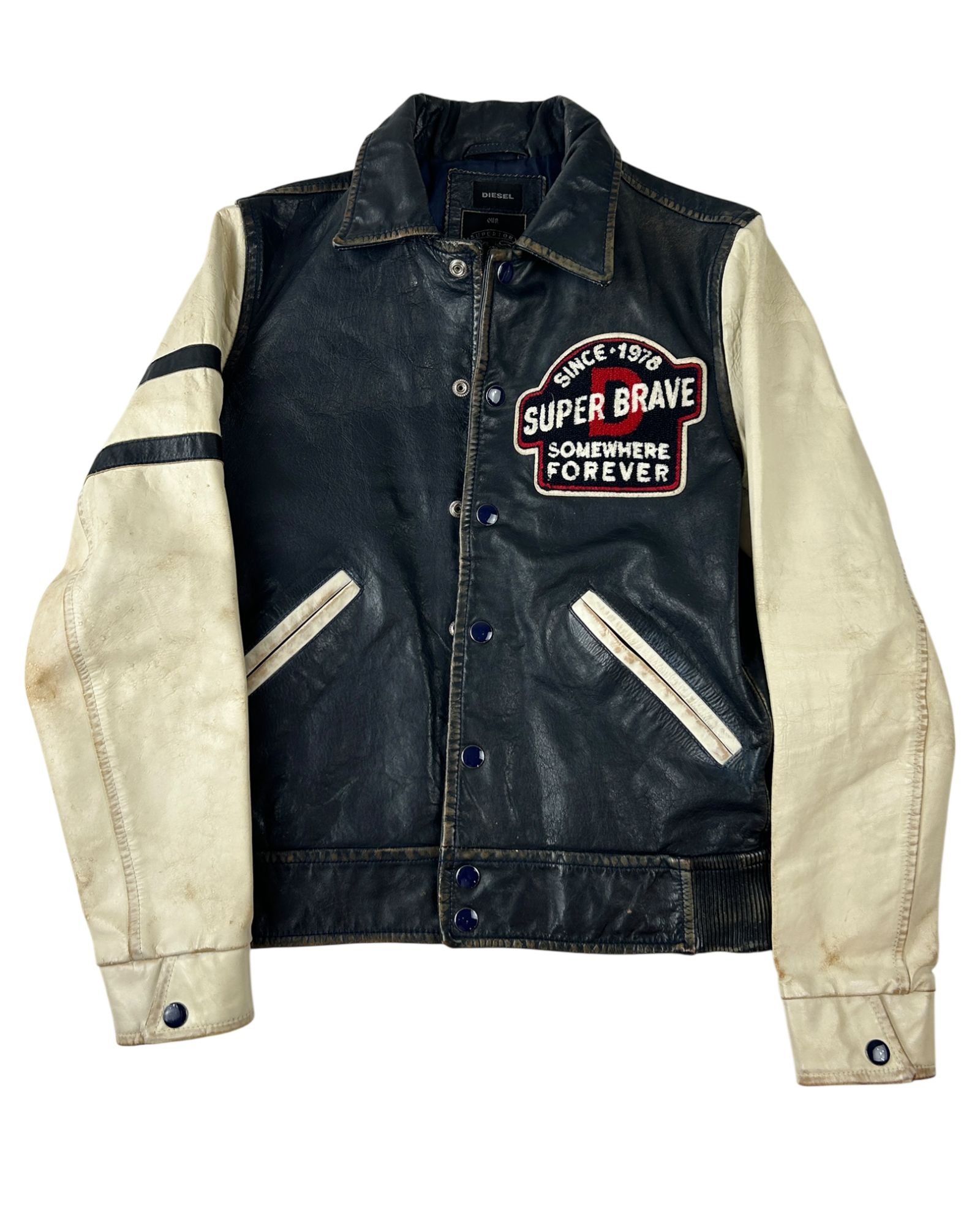 DIESEL (AS IS) Navy Varsity 'Somewhere Forever' Cowhide Jacket