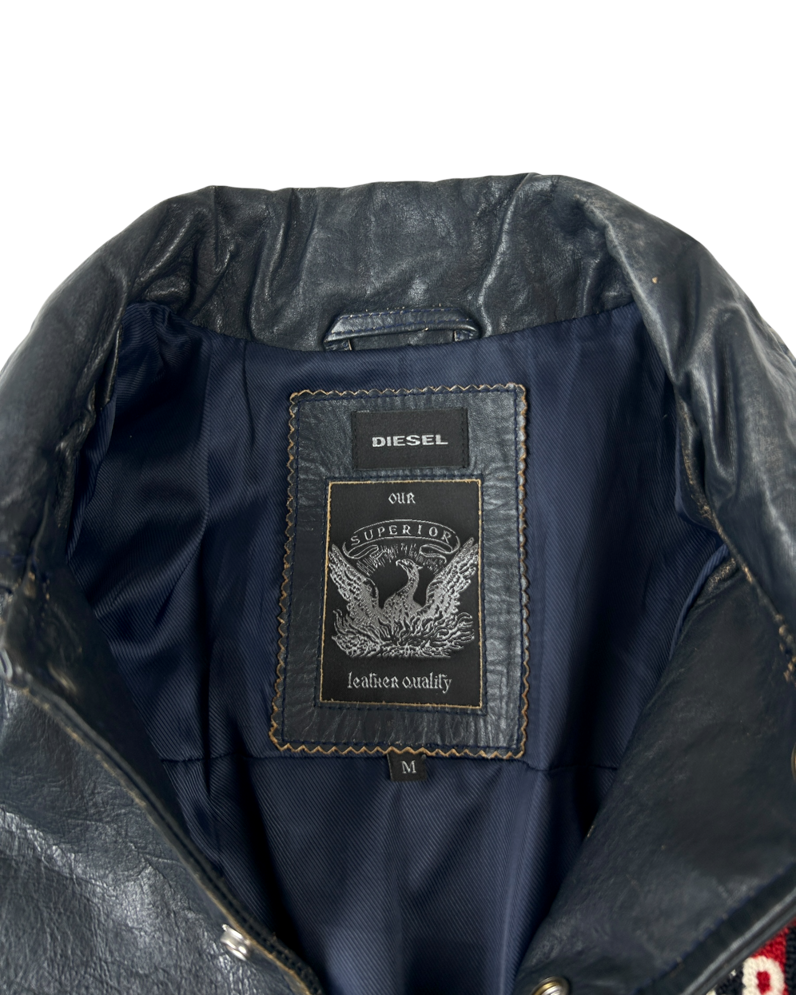 DIESEL (AS IS) Navy Varsity 'Somewhere Forever' Cowhide Jacket