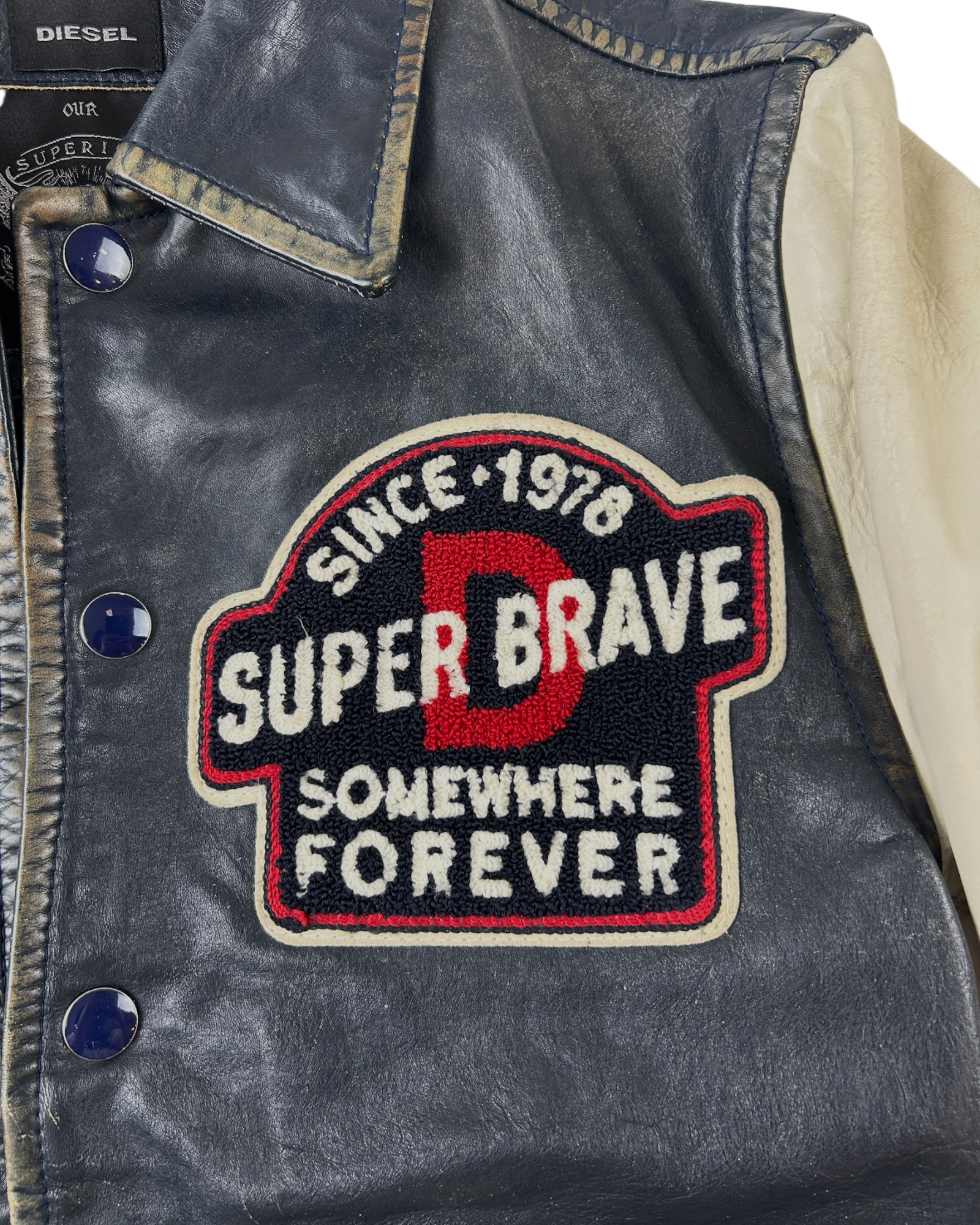 DIESEL (AS IS) Navy Varsity 'Somewhere Forever' Cowhide Jacket