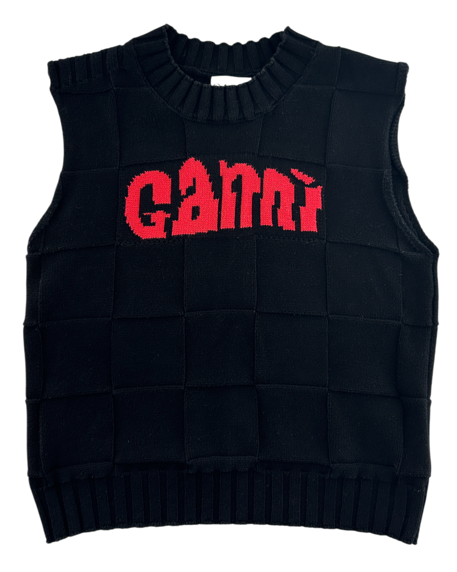 GANNI (AS IS) Logo Black Checkerboard Knit Vest