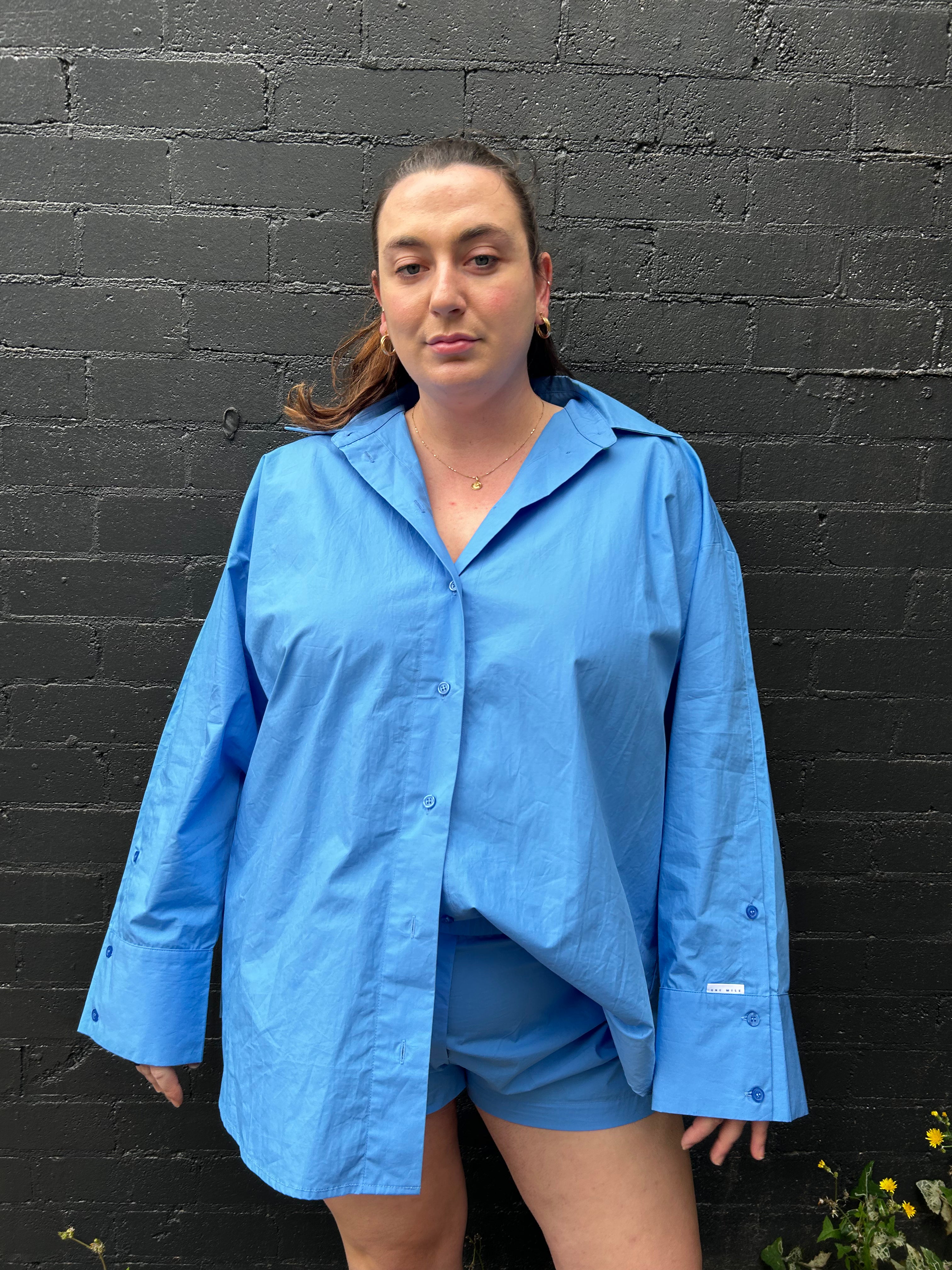 ONE MILE (BNWT) Blue Cotton Button Down Shirt
