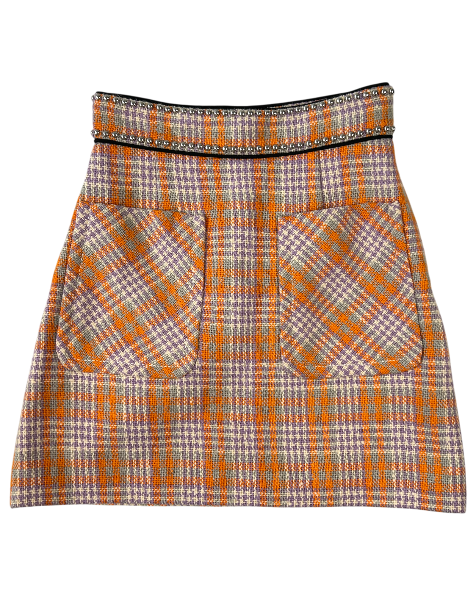 MIU MIU Woven Check Studded Mini Skirt