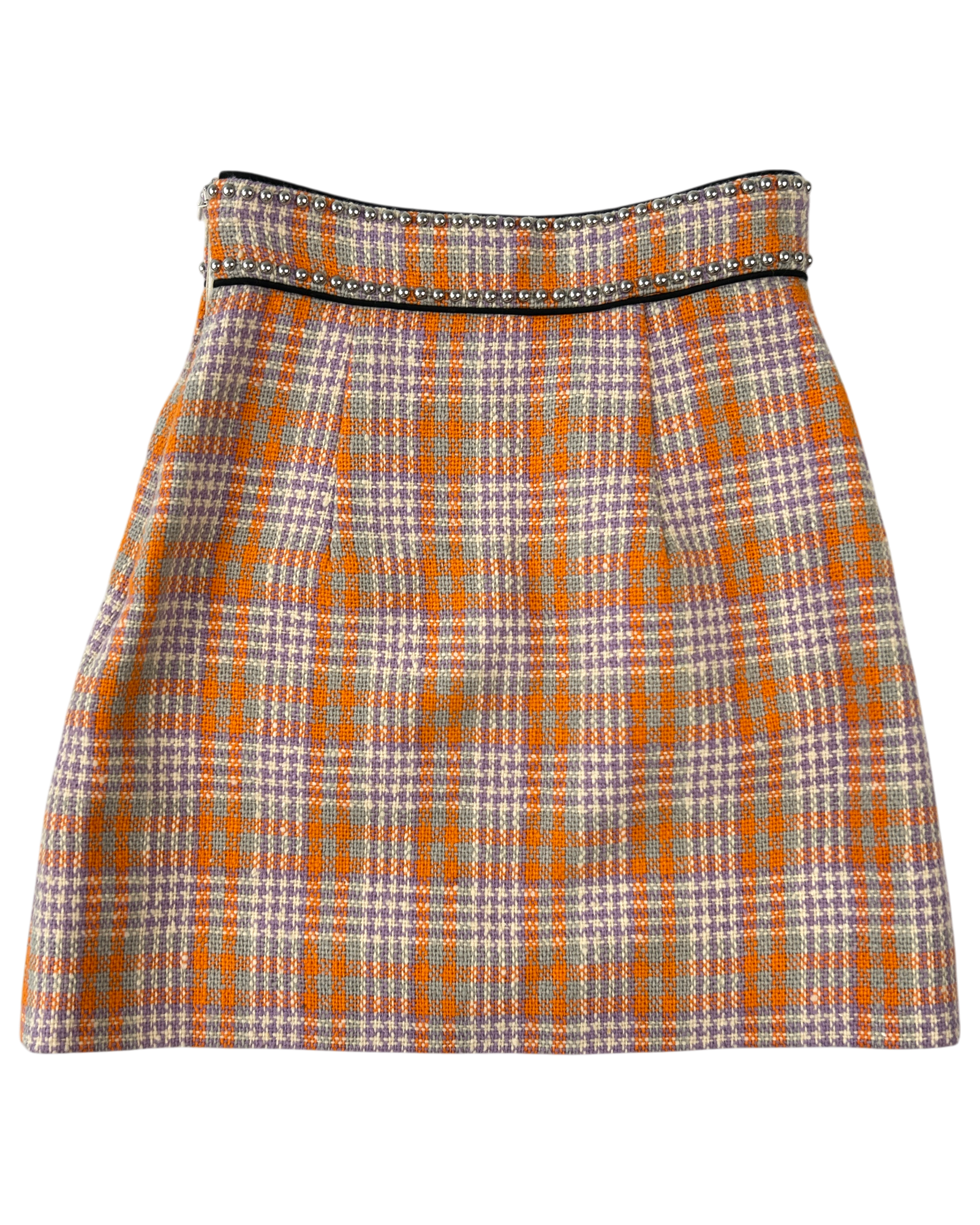 MIU MIU Woven Check Studded Mini Skirt