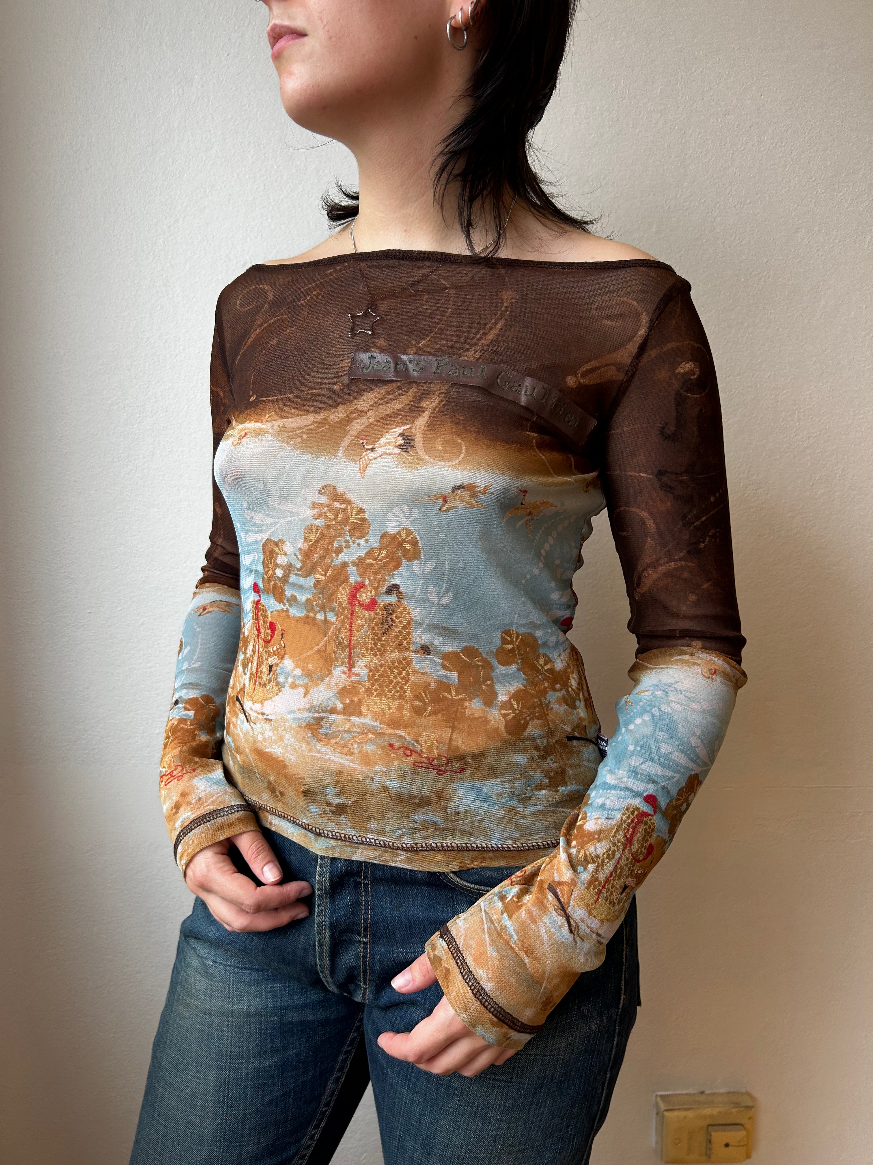 JEAN PAUL GAULTIER (AS IS) 90s Mesh Boat Neck Top