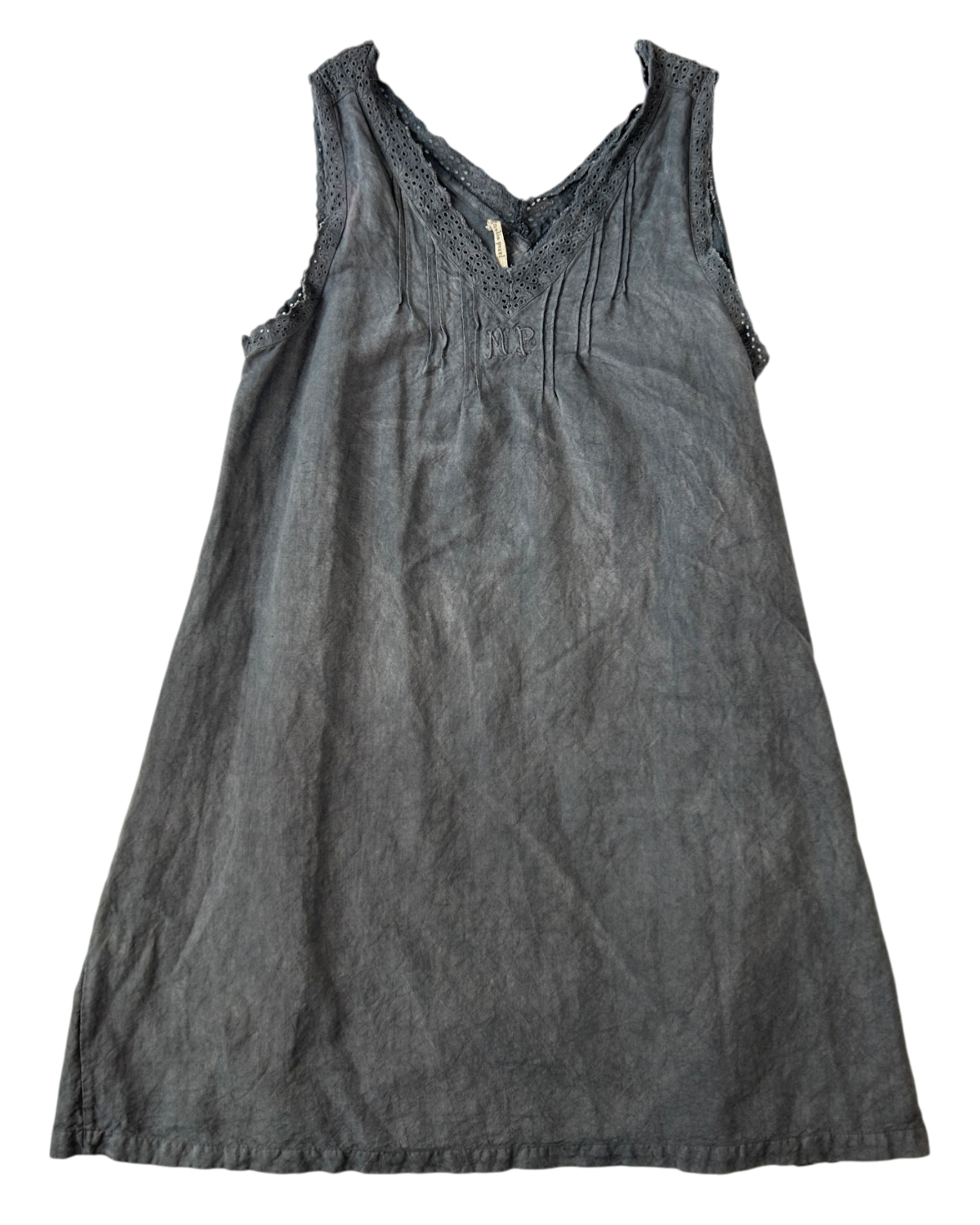 MAGNOLIA PEARL Overdyed Linen/Lace Trim Shift Midi Dress