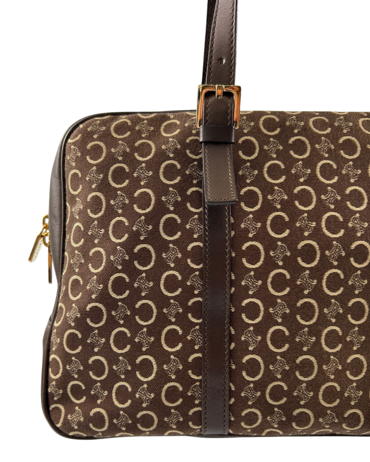 CELINE Vintage Brown 'Triomphe Macadam Boston' Bag