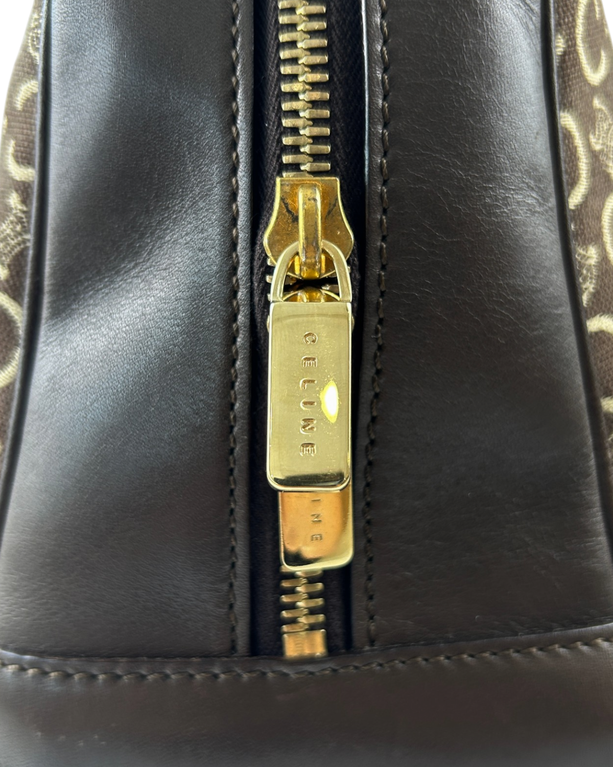 CELINE Vintage Brown 'Triomphe Macadam Boston' Bag