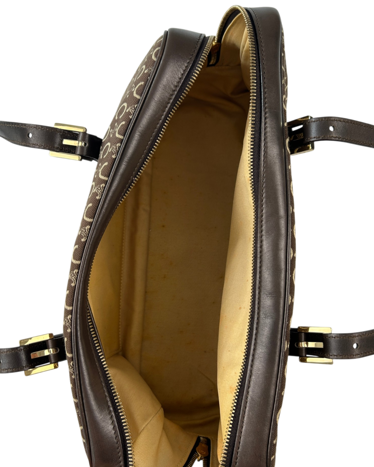 CELINE Vintage Brown 'Triomphe Macadam Boston' Bag