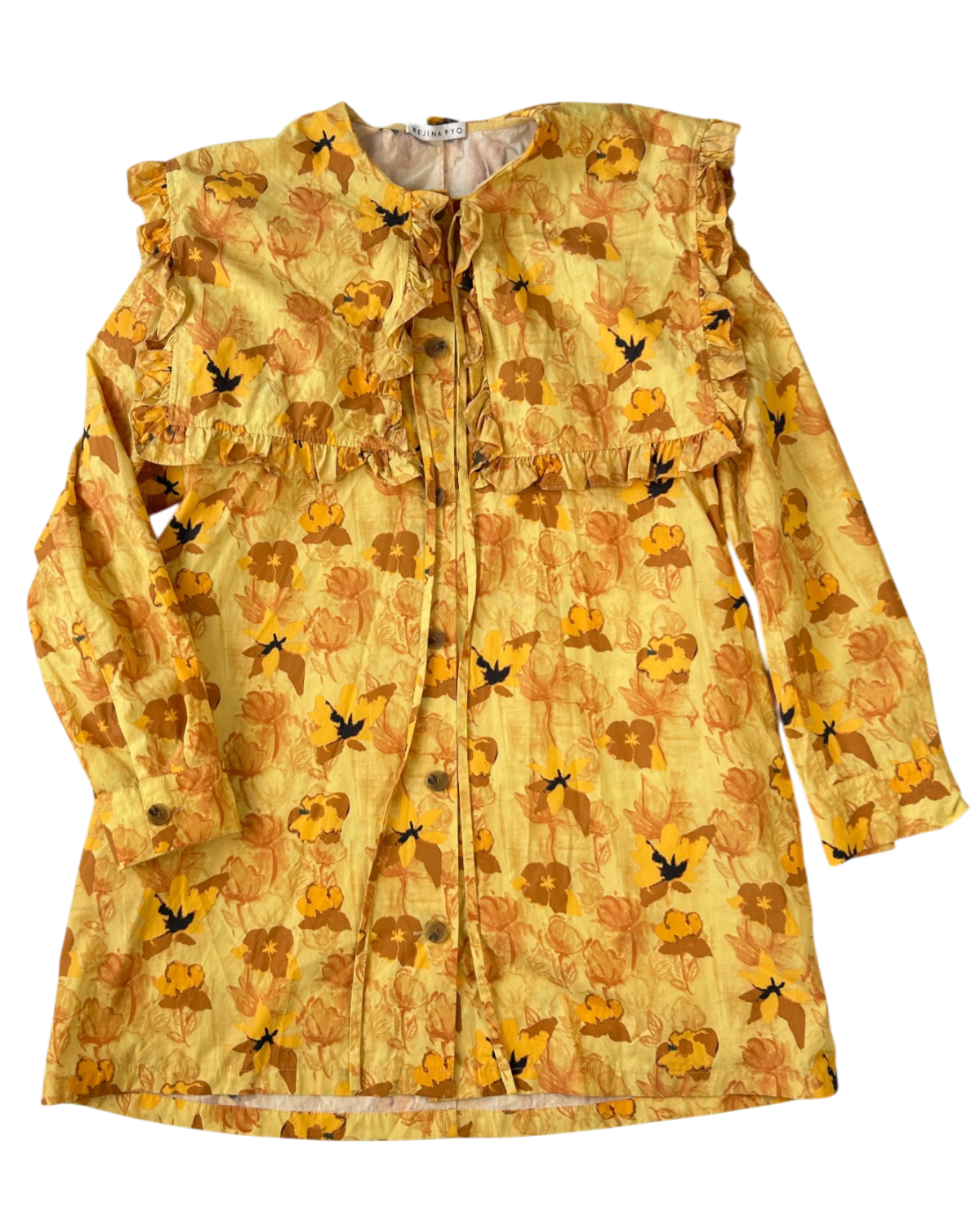 REJINA PYO Floral Cotton Oversized Collar Midi Dress