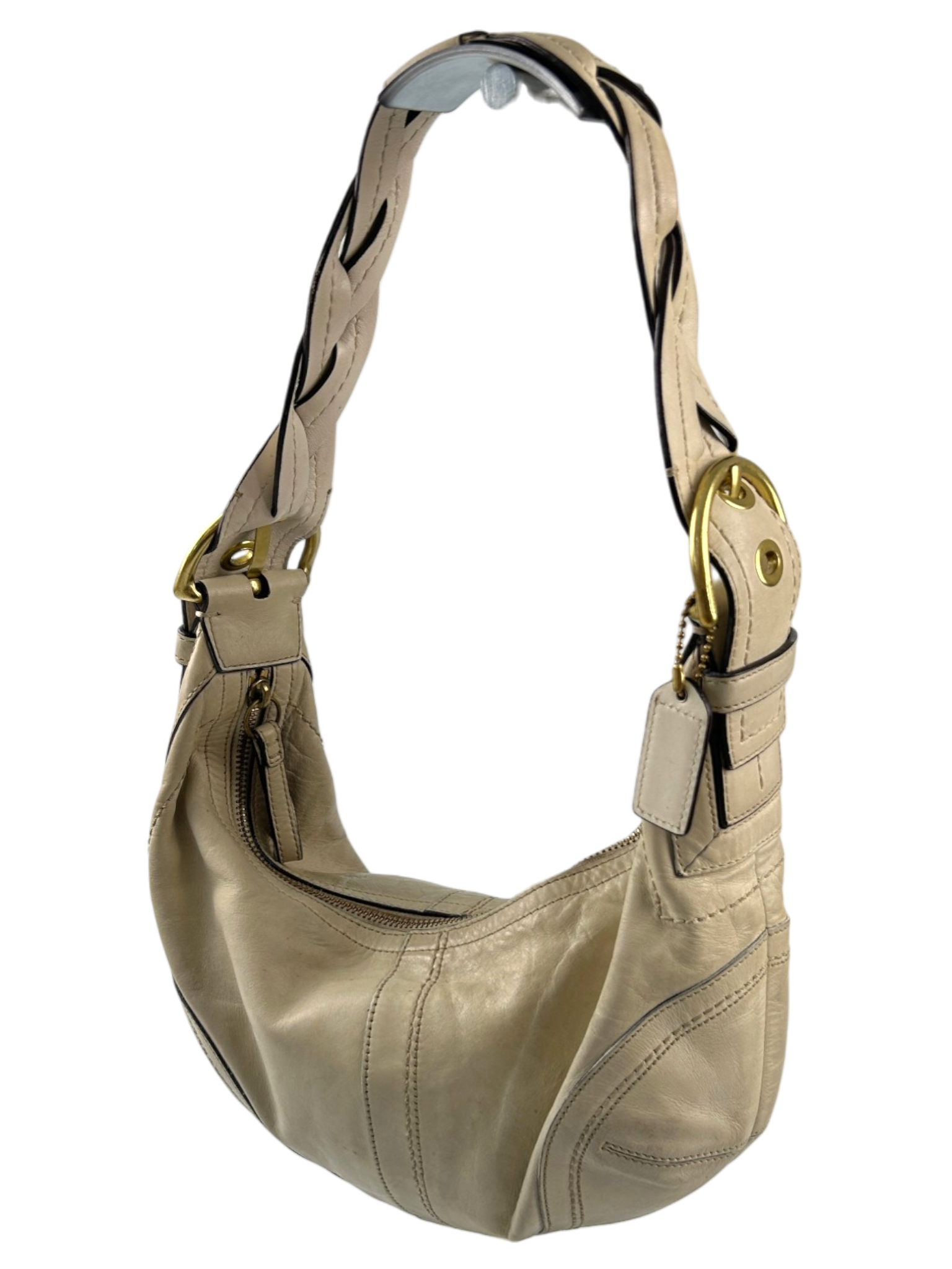 COACH Cream Leather Braided Strap Hobo Bag