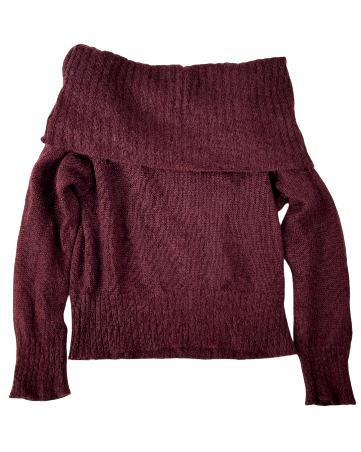 DOLCE & GABBANA Vintage Maroon Mohair Blend Off Shoulder Roll-Neck Jumper