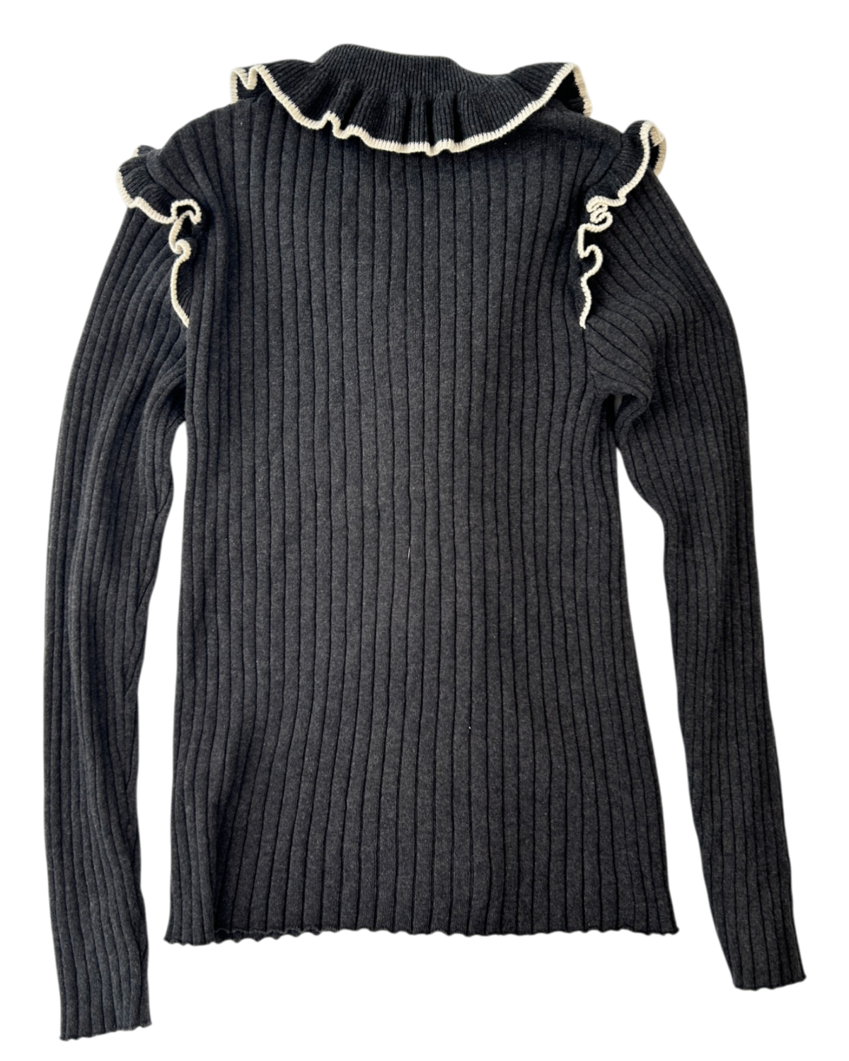 KOWTOW Grey Cotton Ribbed Knit Frill Cardigan