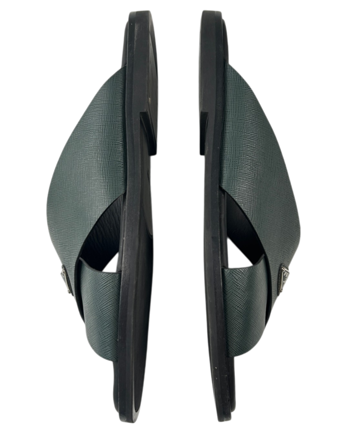 PRADA Green Saffiano Criss Cross Slides