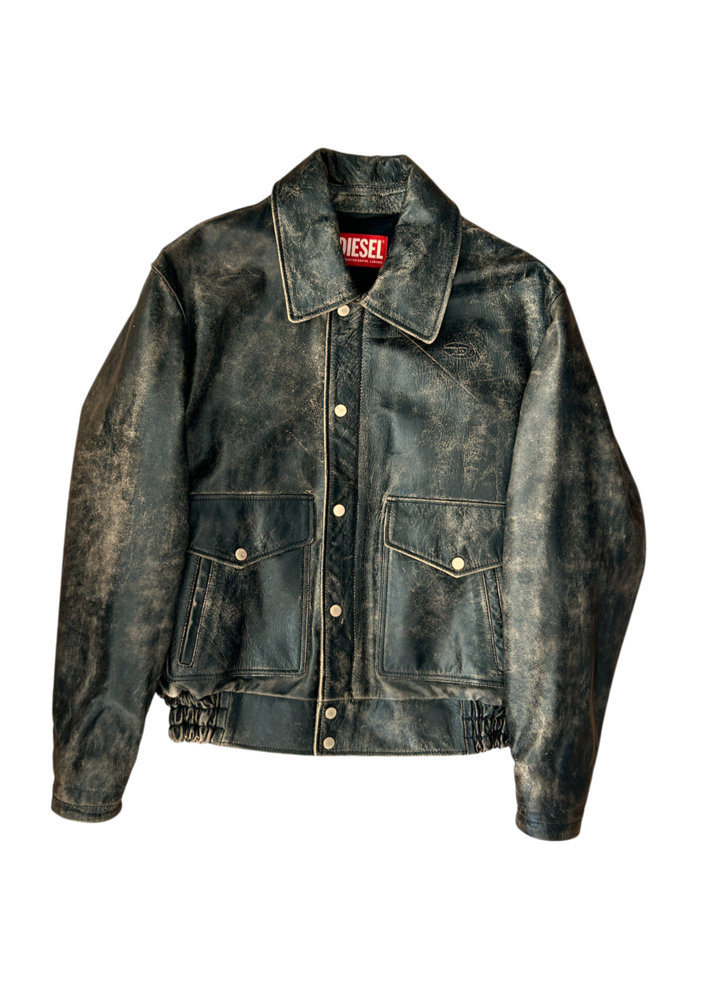 DIESEL (AS IS) 'L-Muds-Fur' Black Distressed Cowhide Jacket