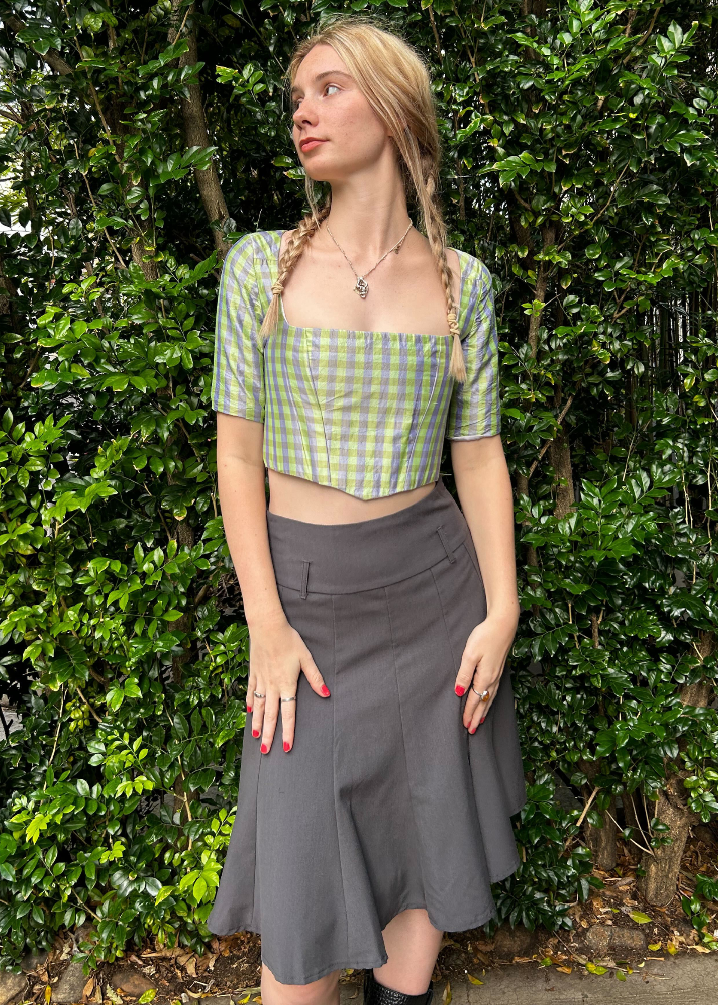 ALL IS A GENTLE SPRING Check Silk Corset