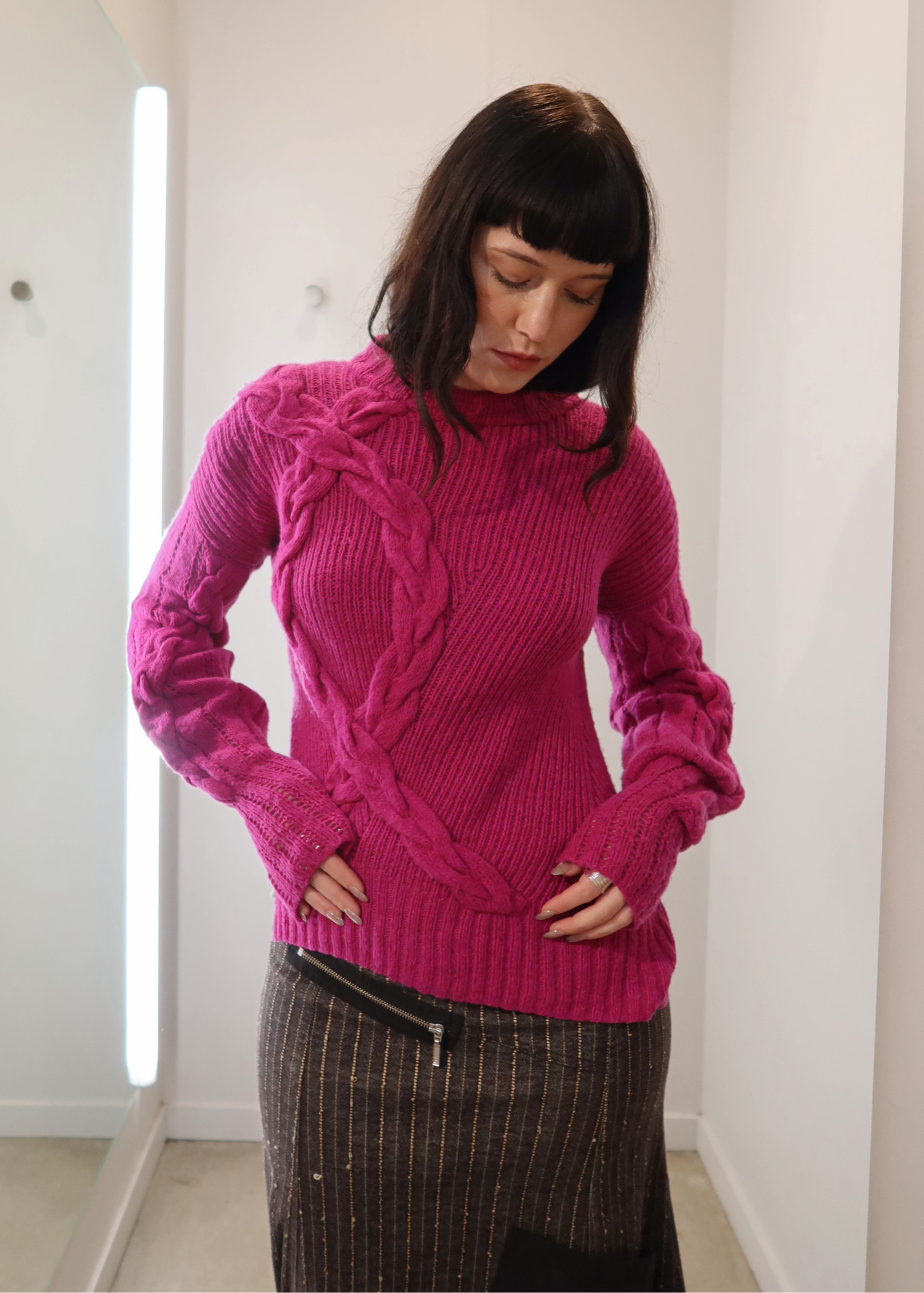 ALEJANDRA ALONSO ROJAS Fuchsia Cashmere Blend Cable Knit Jumper