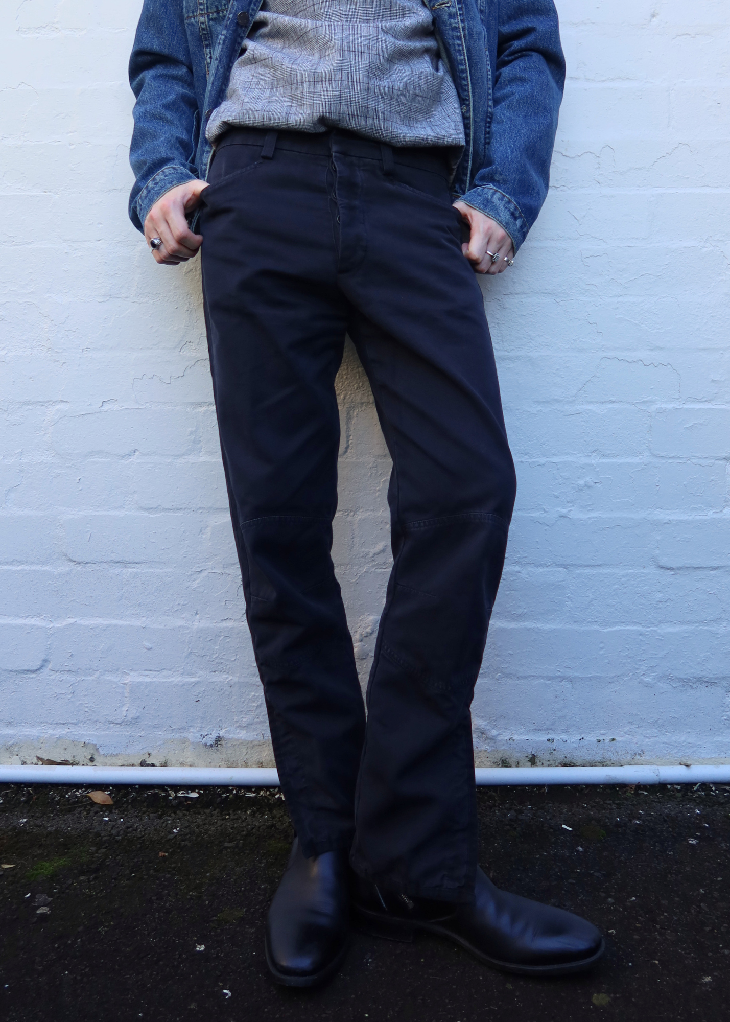 DRIES VAN NOTEN (AS IS) Cotton Motorcycle Knee Slim Leg Pants