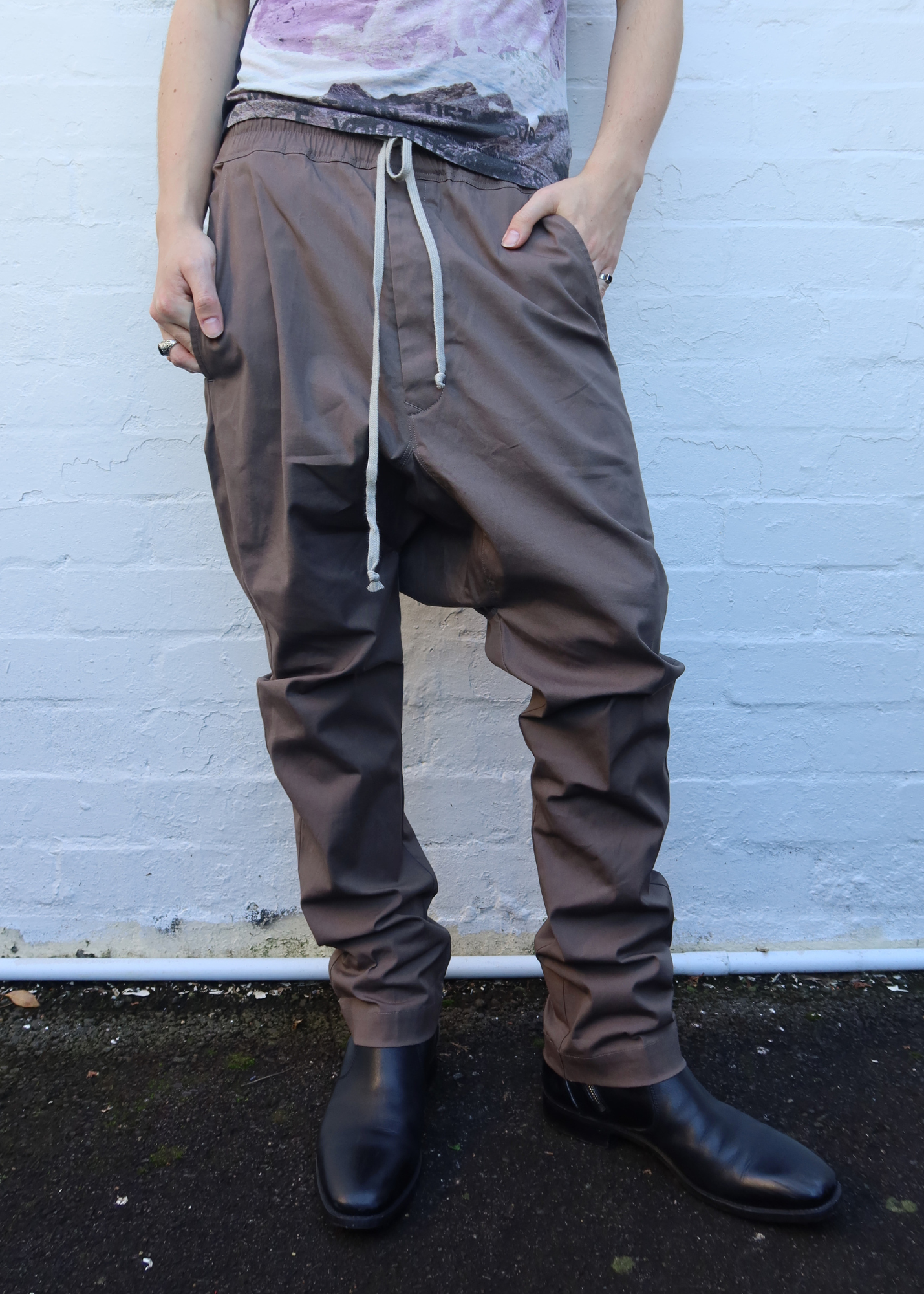 RICK OWENS FW22 Taupe Cotton Dropcrotch Pants