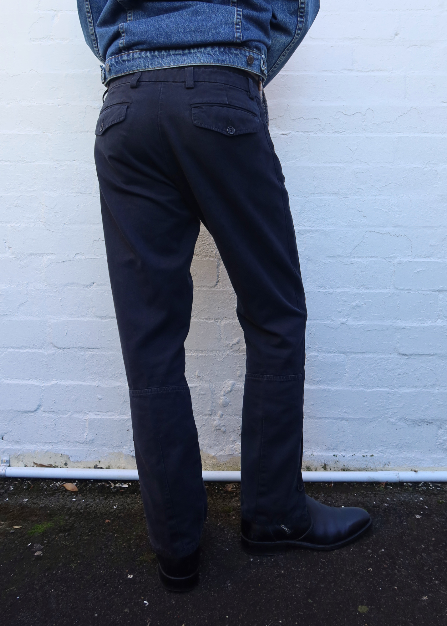DRIES VAN NOTEN (AS IS) Cotton Motorcycle Knee Slim Leg Pants