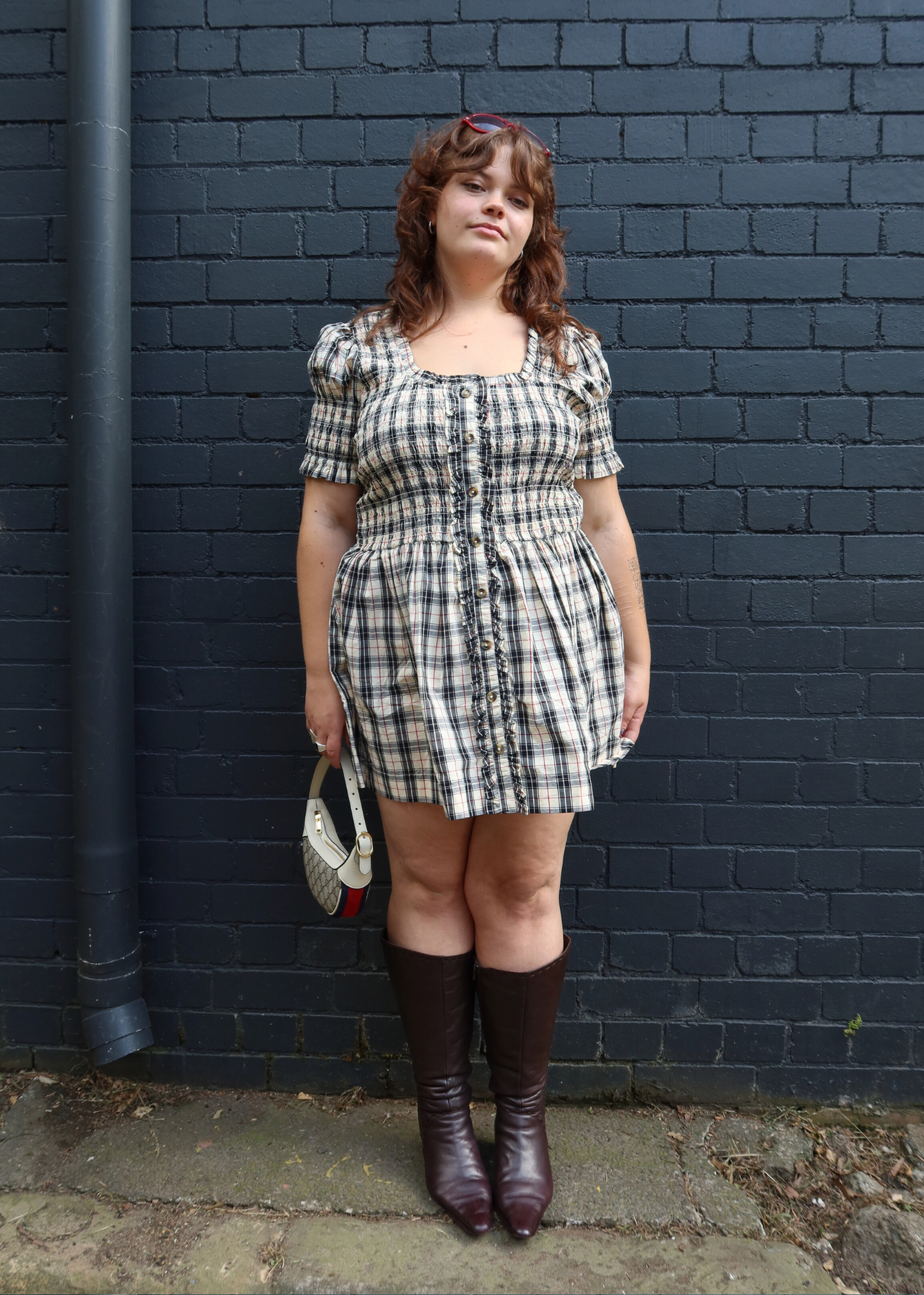 DAMSON MADDER Check Ruched Mini Dress