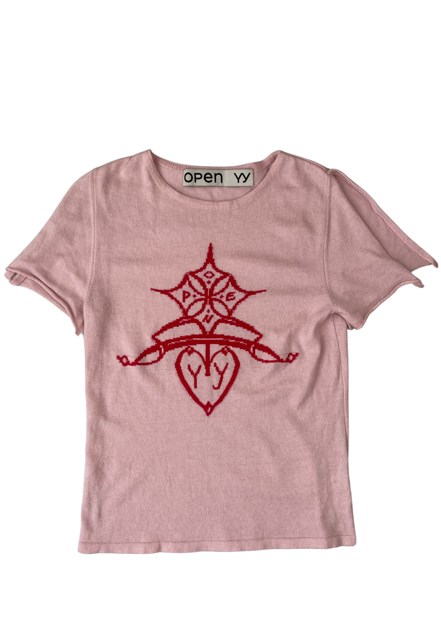 OPEN YY Lurex Emblem Knit Open Sleeve