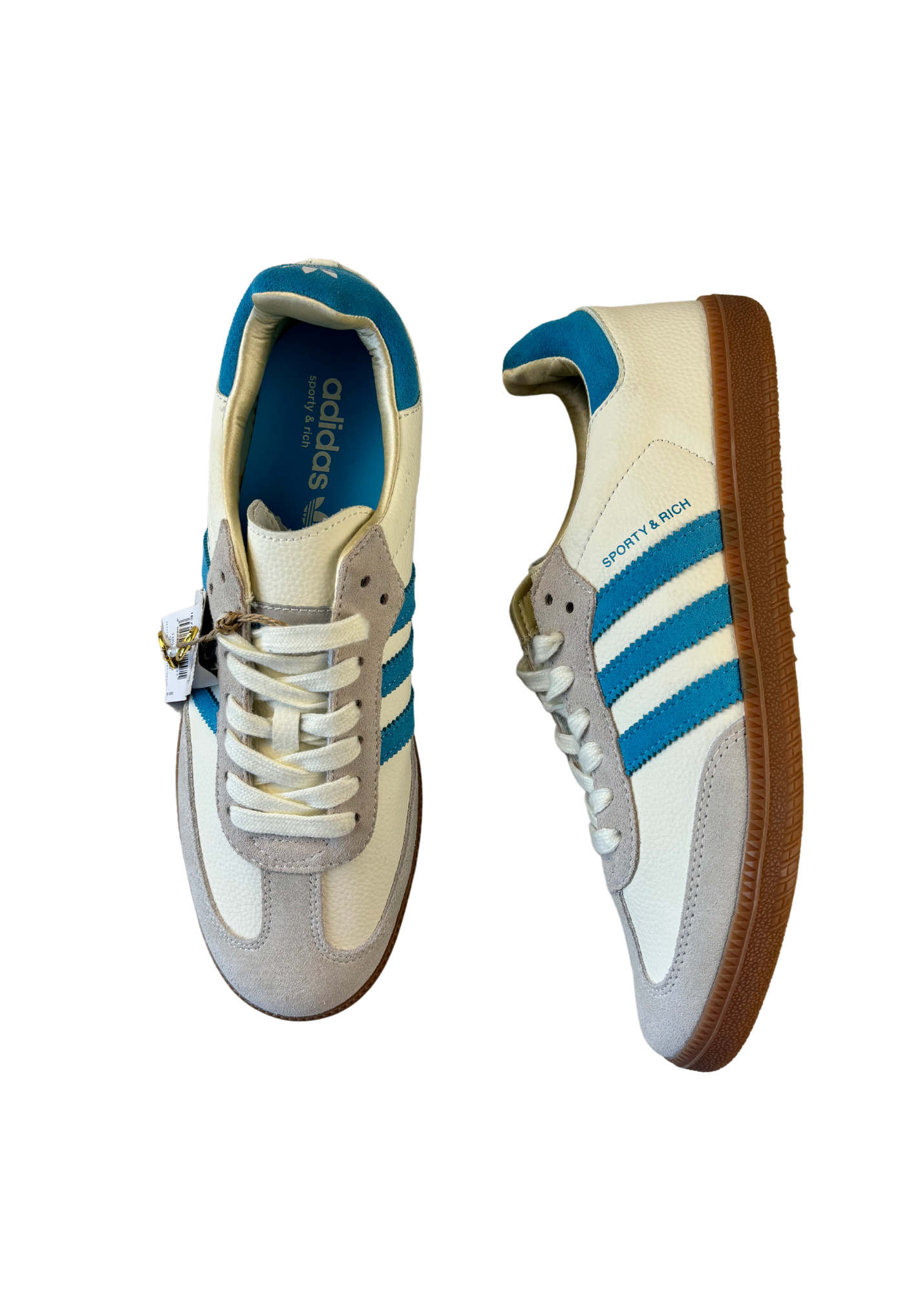 ADIDAS X SPORTY & RICH (BNWT) Cream Blue Leather Sambas