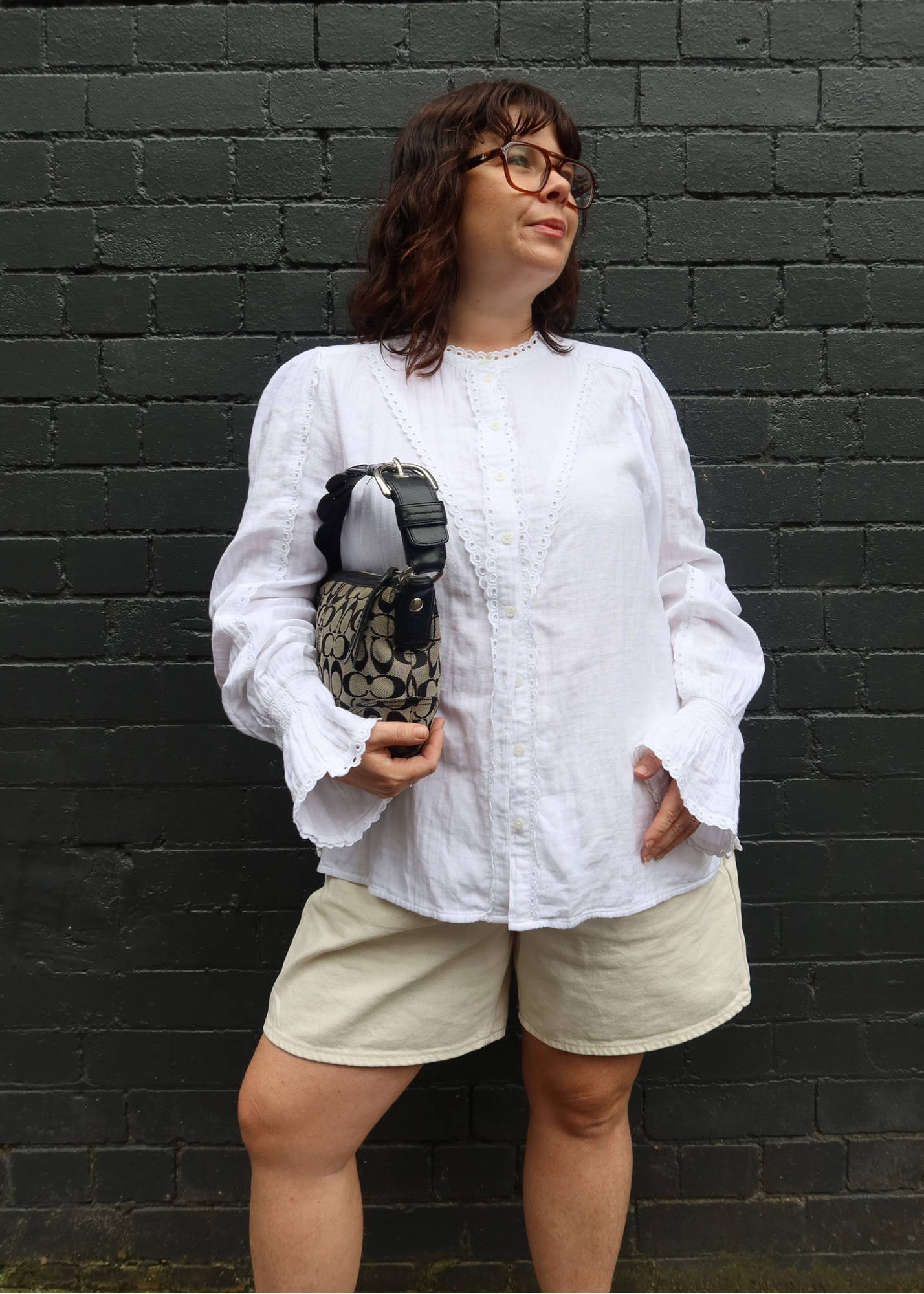 COACH Monogram Canvas Leather Strap Hobo Bag