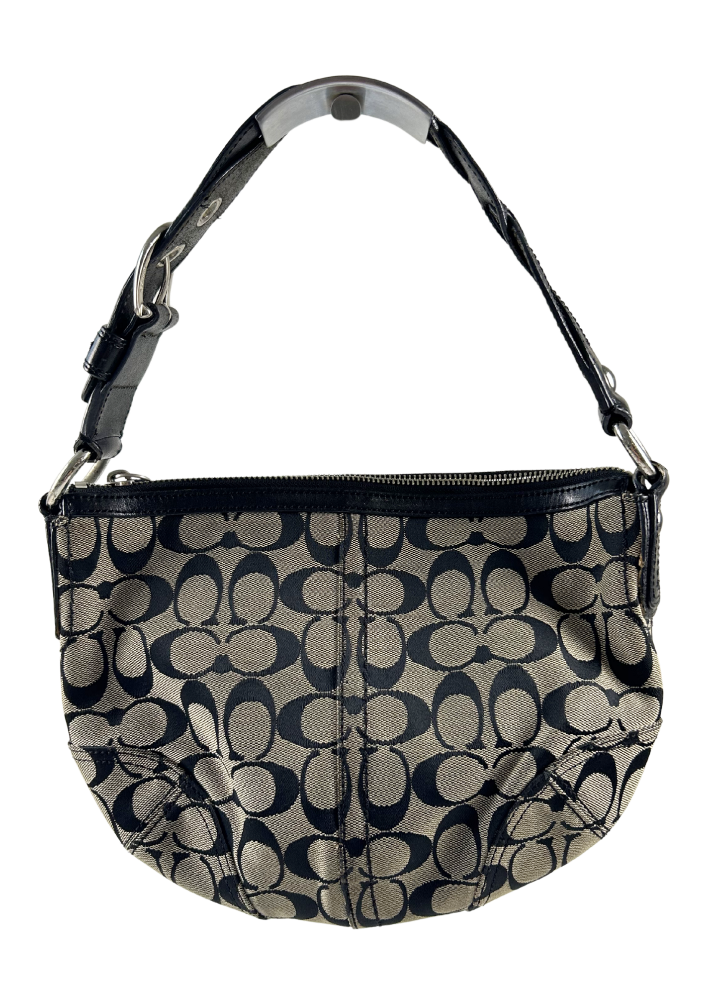 COACH Monogram Canvas Leather Strap Hobo Bag