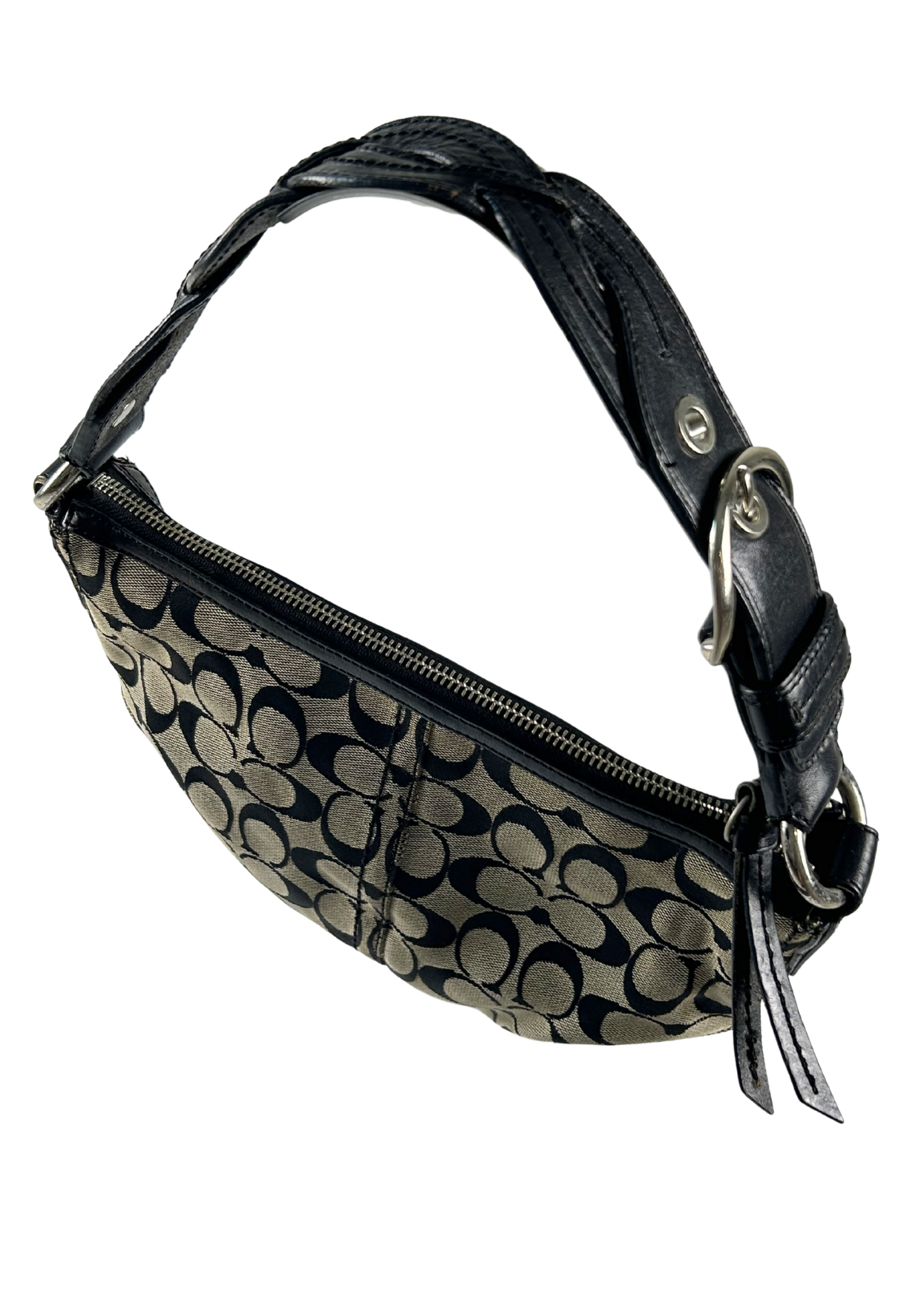 COACH Monogram Canvas Leather Strap Hobo Bag