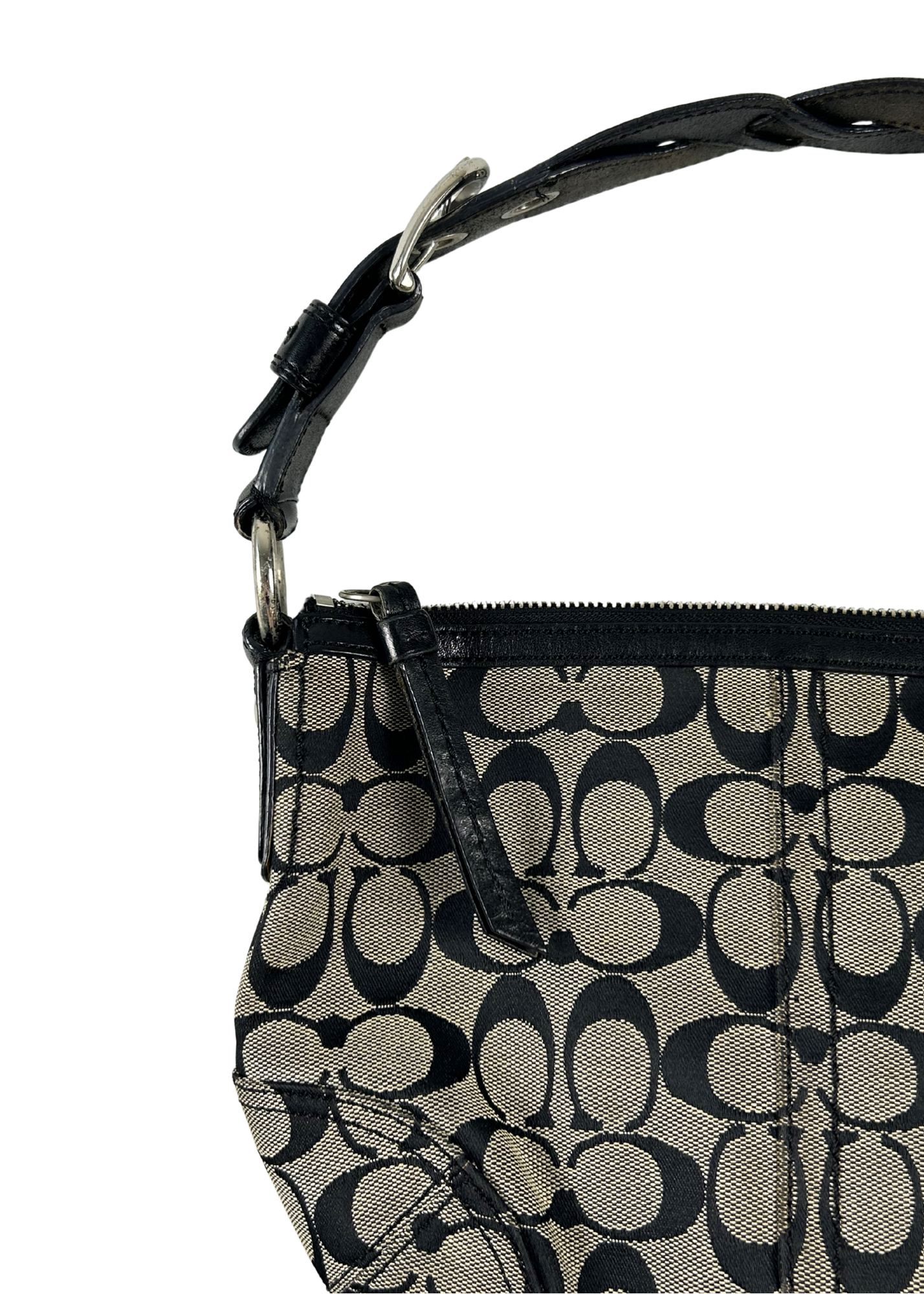 COACH Monogram Canvas Leather Strap Hobo Bag