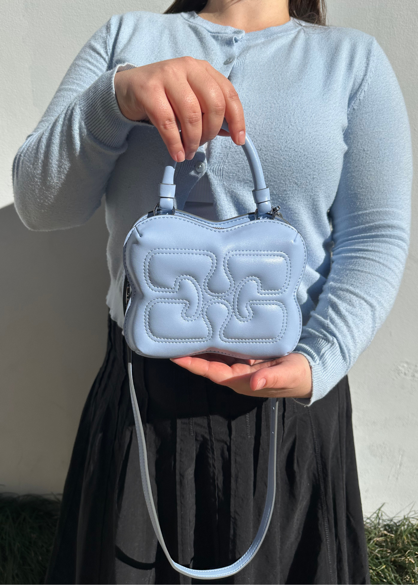 GANNI 'Egret Butterfly' Top Handle + Crossbody Bag