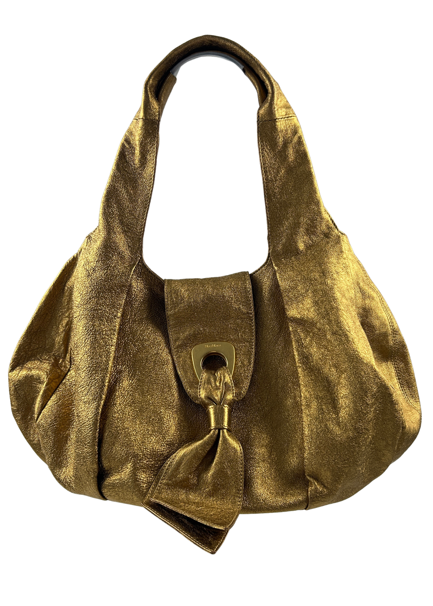 MAX MARA VINTAGE Gold Metallic Leather Hobo Bag