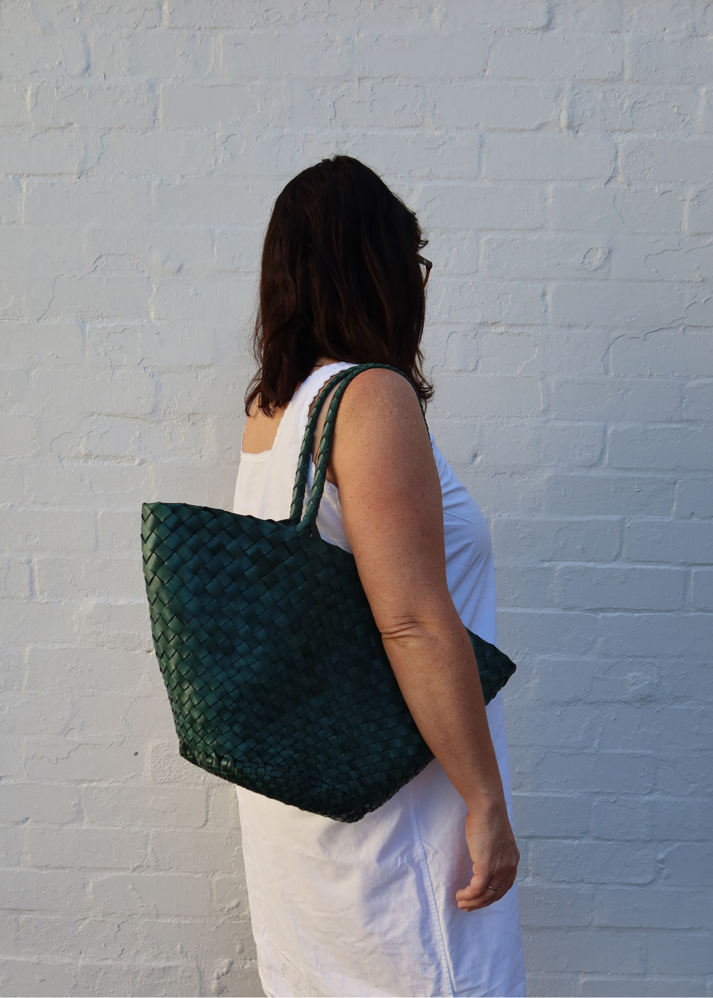 DRAGON DIFFUSION 'Egola Forest Green' Woven Leather Tote