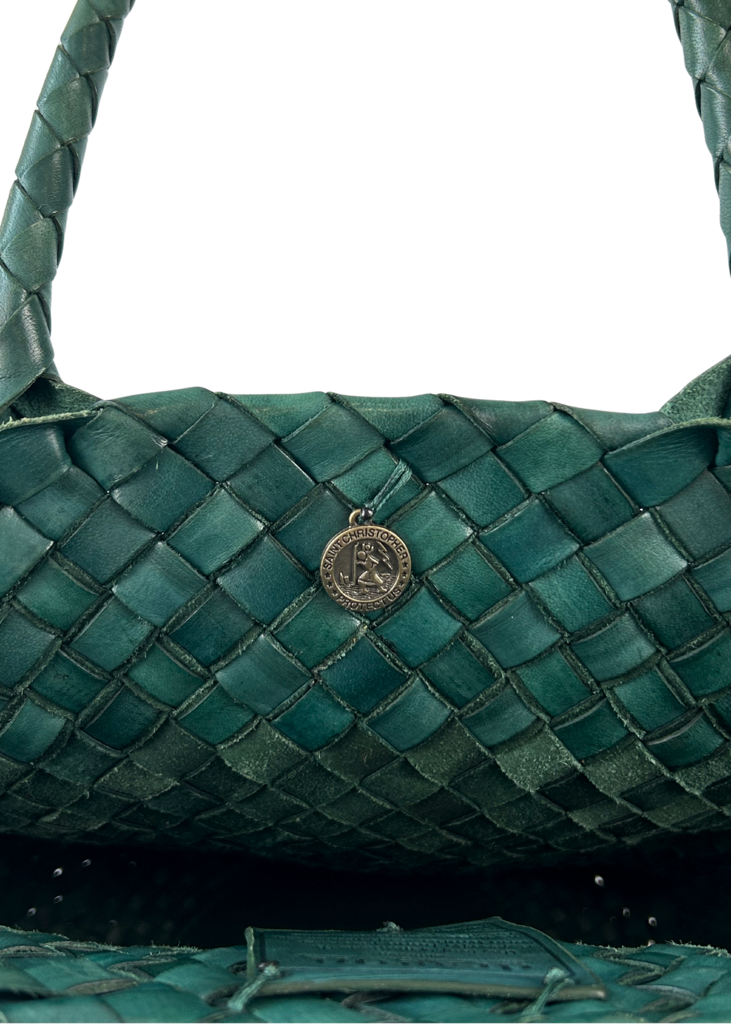 DRAGON DIFFUSION 'Egola Forest Green' Woven Leather Tote