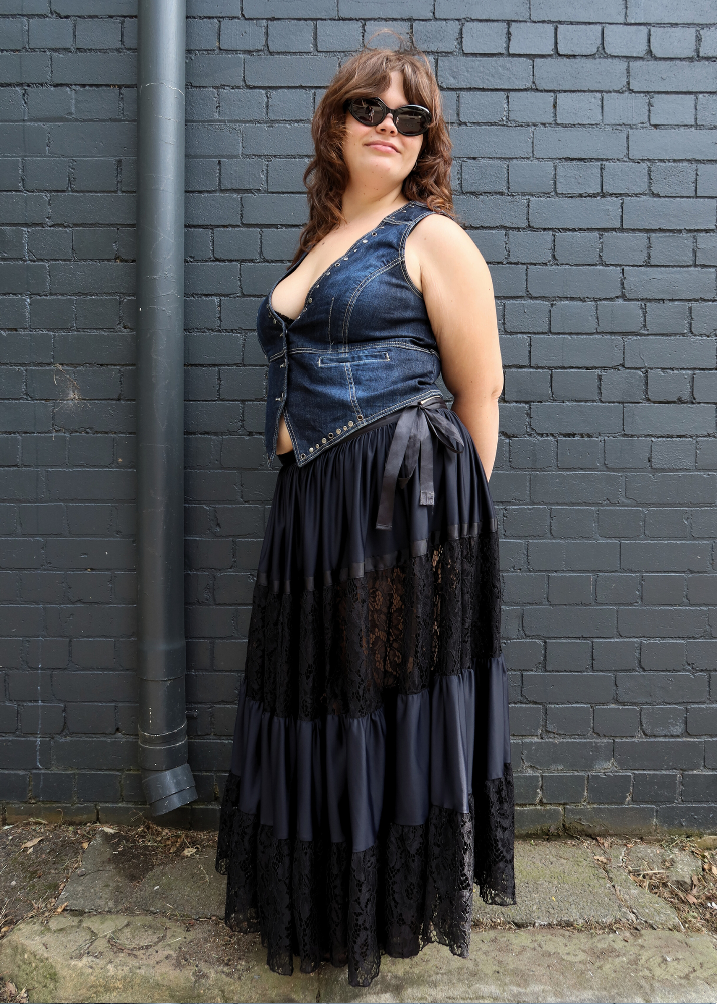 BYE BAMBI (AS IS) 'Patrycja' Tiered Lace Midi Skirt