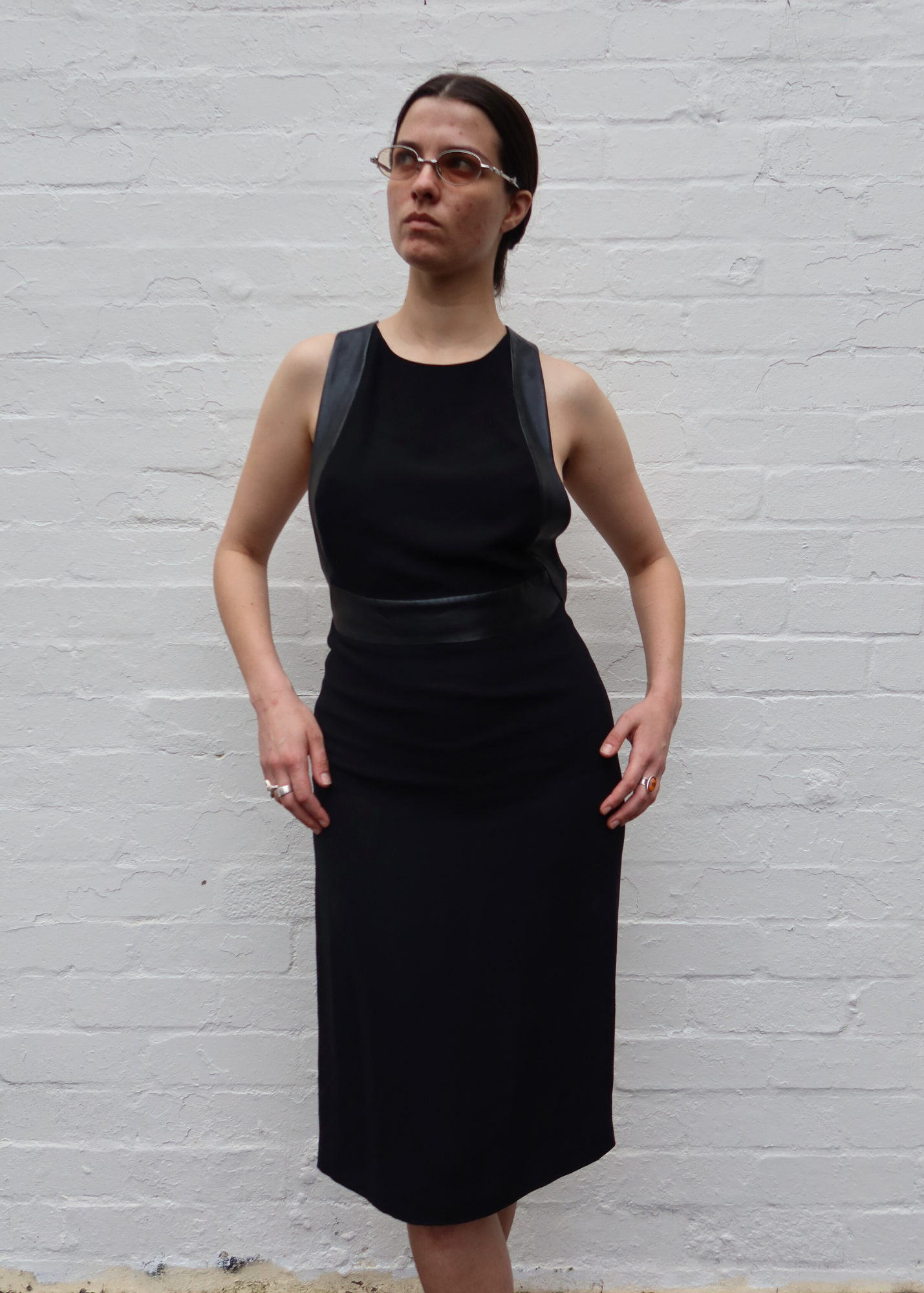 GUCCI Pre Fall 2014 Silk/Leather Halter Cross Back Mini Dress