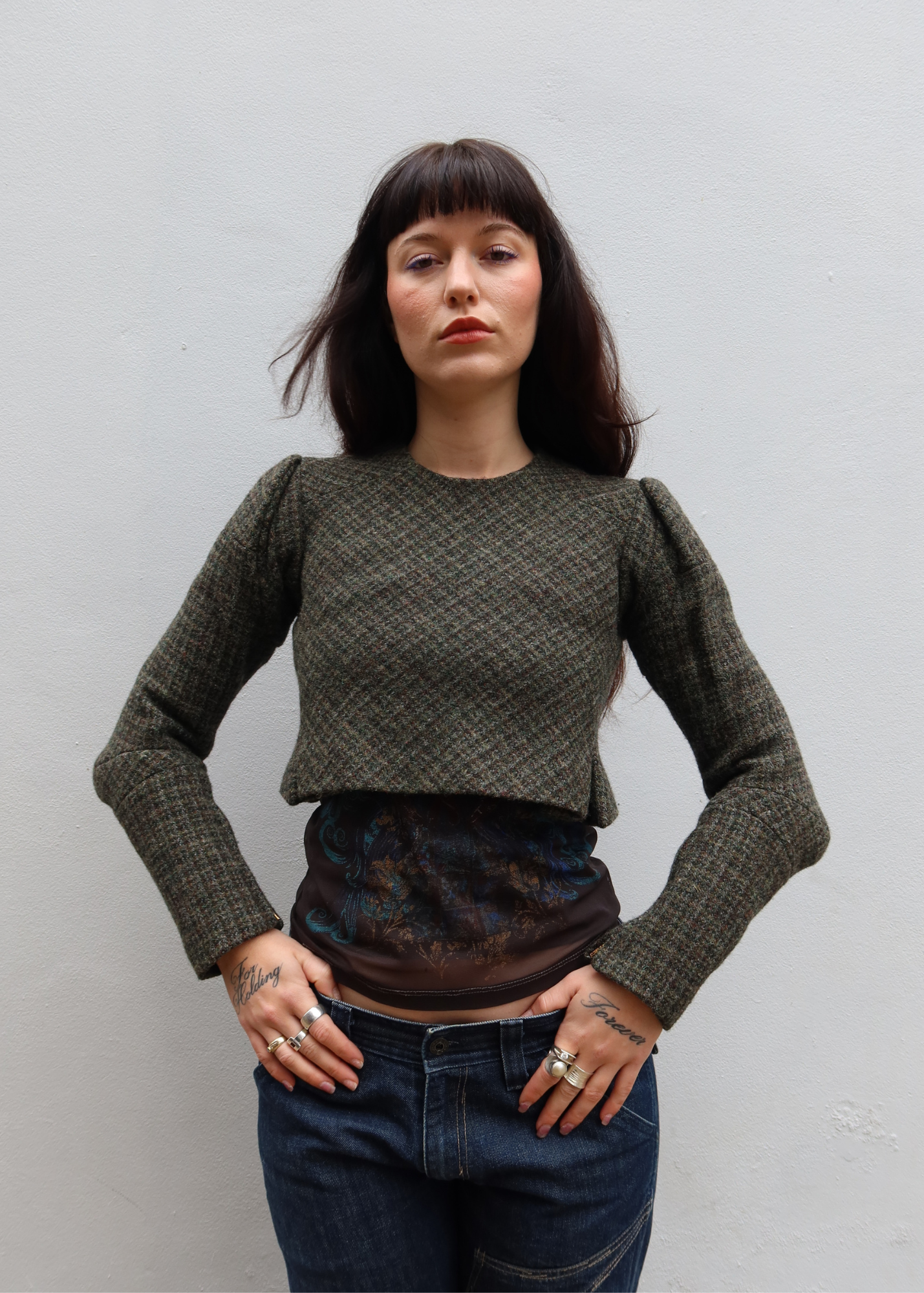 JUNYA WATANABE COMME DES GARCONS FW1995 Green Boiled Wool Tweed Top
