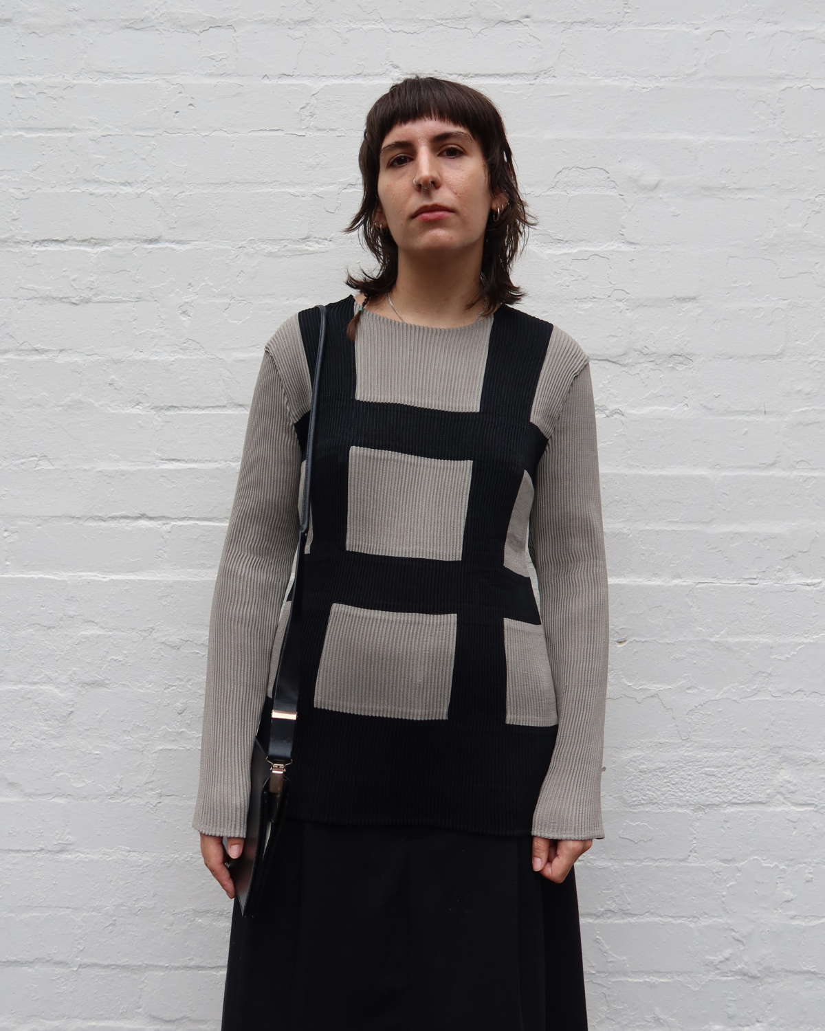 ISSEY MIYAKE (AS IS) Colour Block Grid Plisse Long Sleeve