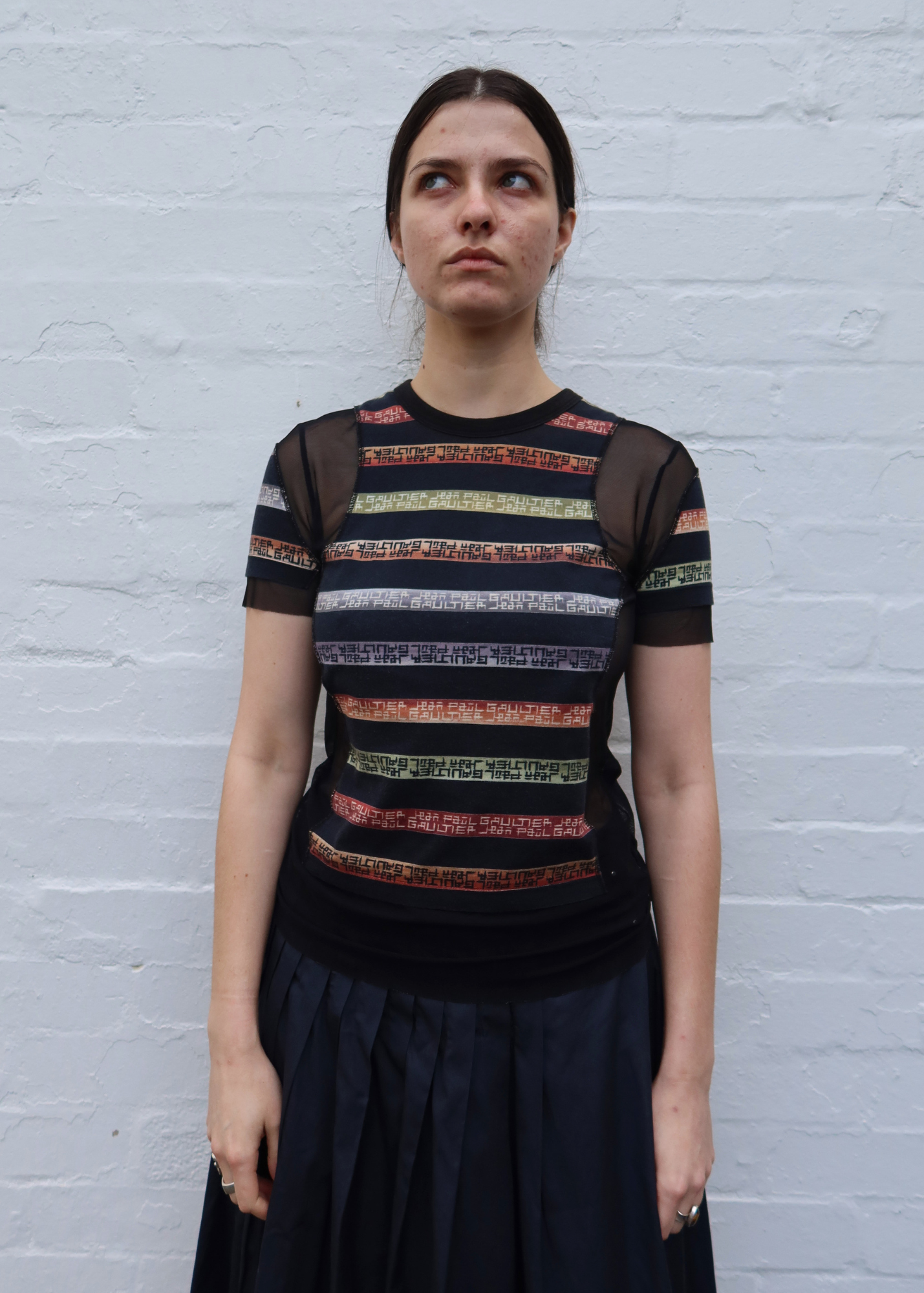 JEAN PAUL GAULTIER (AS IS) Stripe Tee W/ Mesh Panels