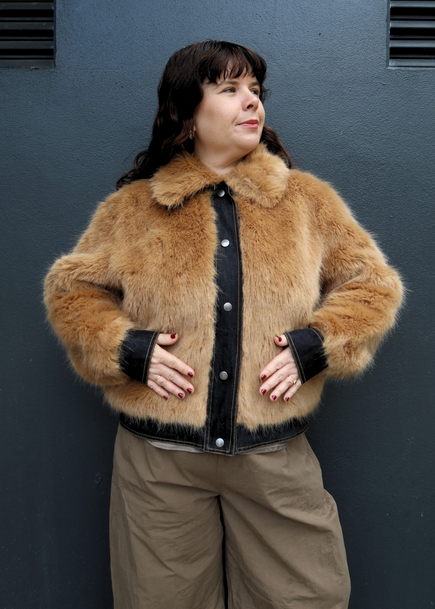 STELLA MCCARTNEY Faux Fur Denim Trim Jacket