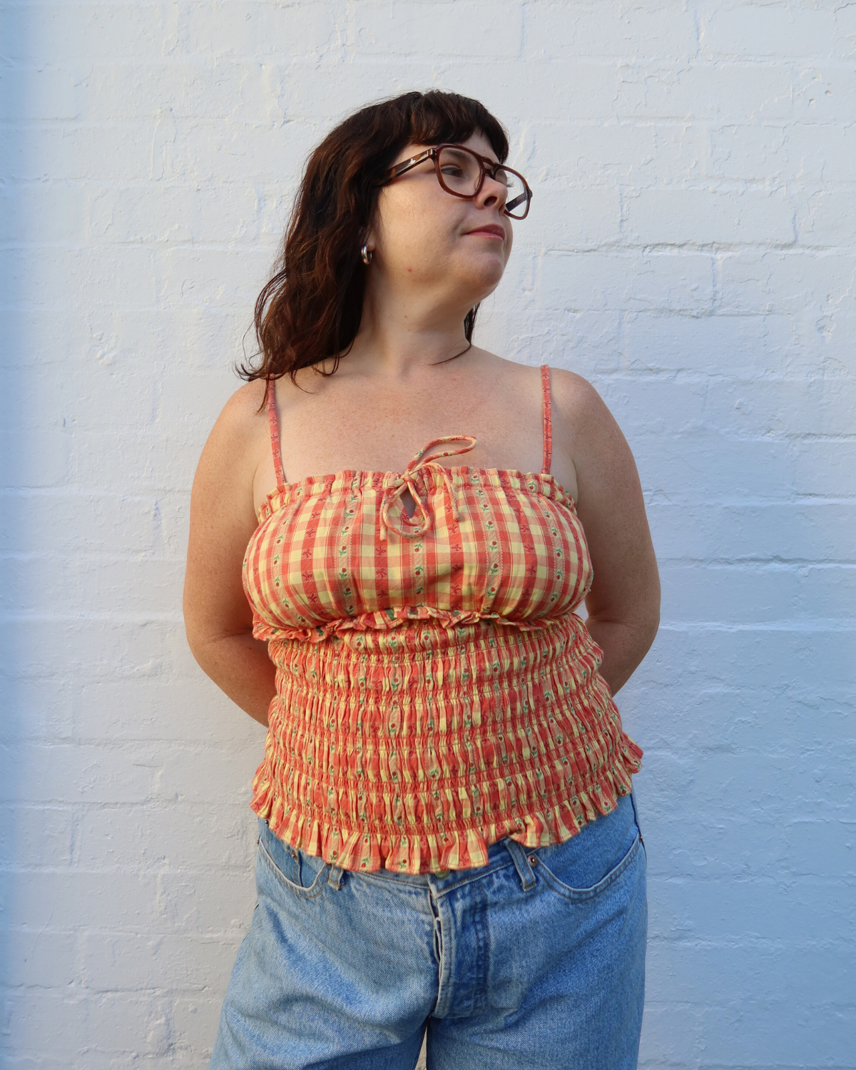 DAMSON MADDER Tablecloth Plaid Shirred Prairie Top